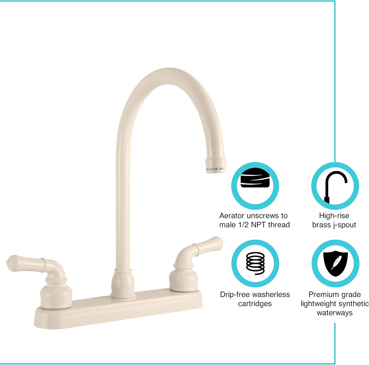 Dura Faucet DF-PK330HC-SN RV J-Spout Kitchen Sink Faucet (Satin Nickel) | Tall spout clears big pots; dual levers fine-tune water flow. Brushed Satin Nickel.
