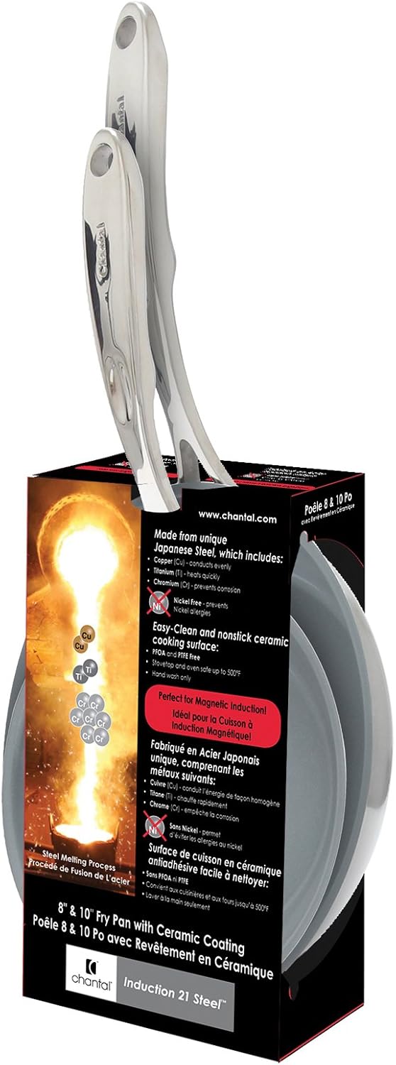 Chantal Induction 21 Steel 1 quart NonStick Saucepan with Tempered Glass Lid, Ceramic Non Stick, Brushed Stainless Steel