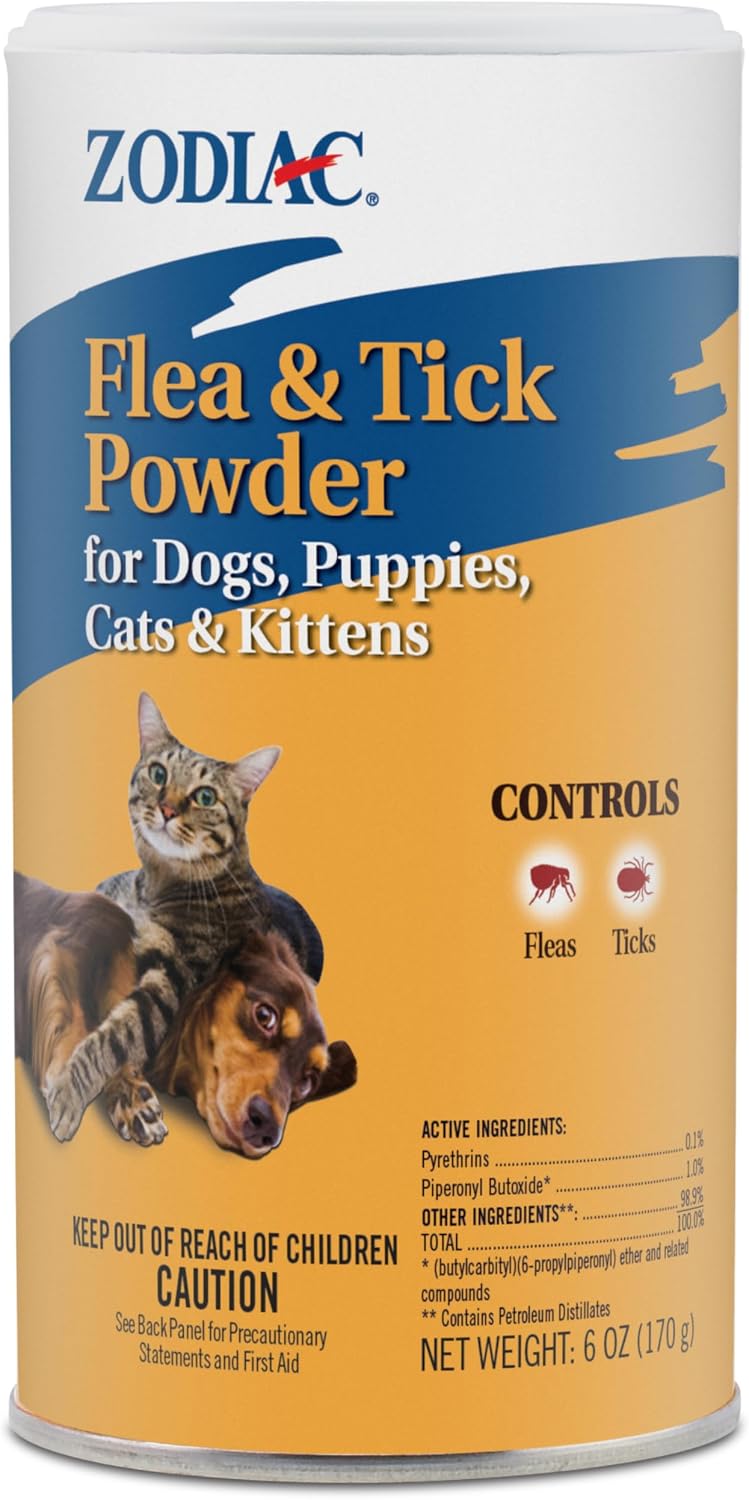 Zodiac Flea & Tick Powder for Dogs, Puppies, Cats & Kittens beige Small | Flea powder for dogs and cats 12 weeks or older; apply weekly for continued flea killer and tick control