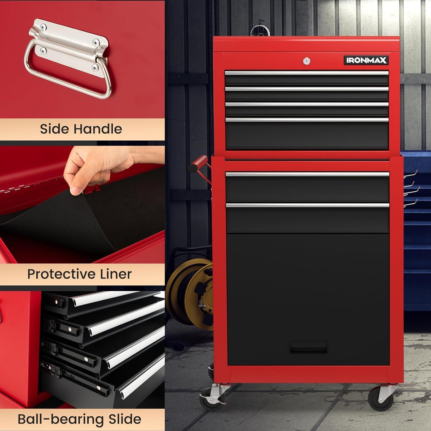 Goplus Rolling Tool Chest, 5-Drawer Tool Box Organizer w/Lockable Wheels & Sliding Drawers & Detachable Top & Adjustable Shelf, Tool Storage Cabinet for Garage Workshop (Red)