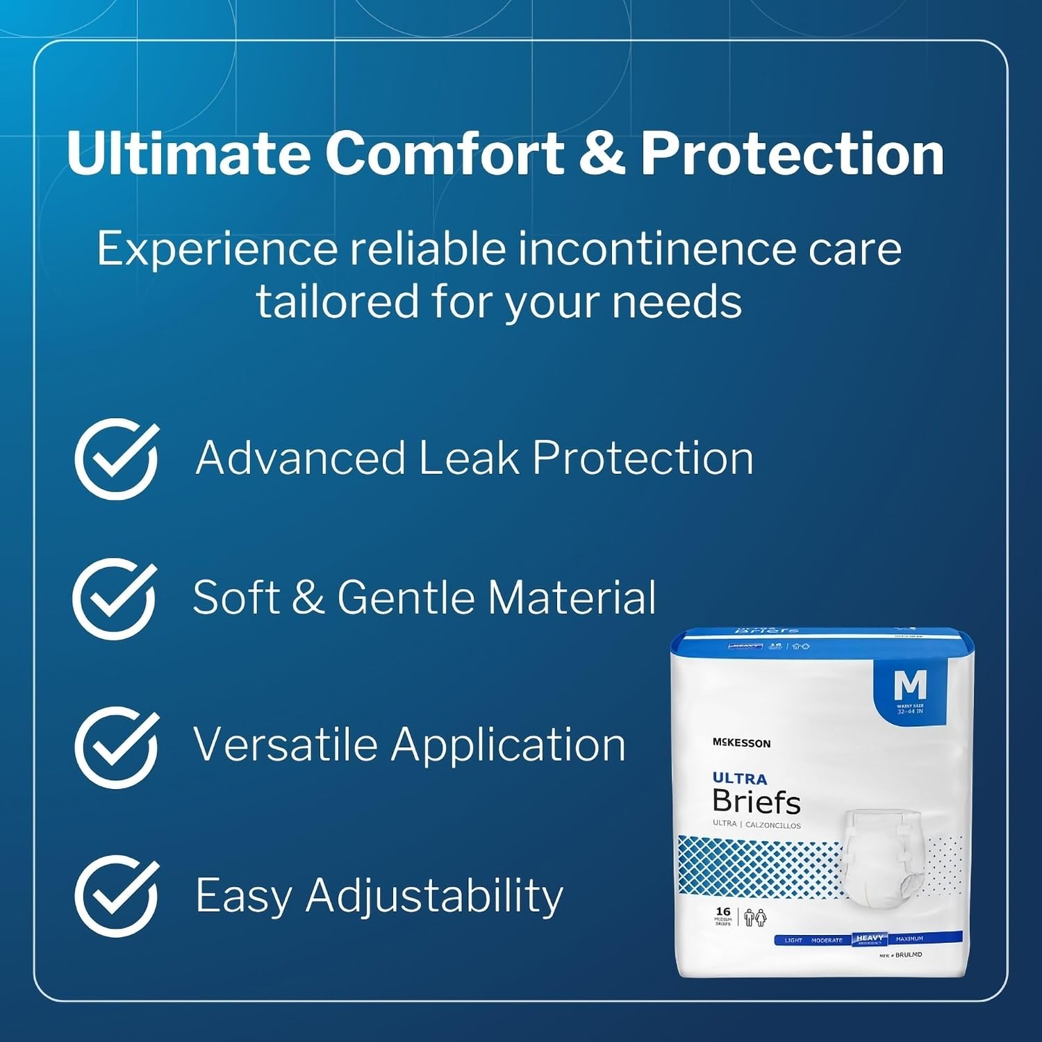 McKesson Ultra Briefs, Heavy Absorbency, Medium, Unisex, 44 in, 96 ct | Disposable, Elastic Leg Gathers and Contoured Fit for Men and Women, Incontinence