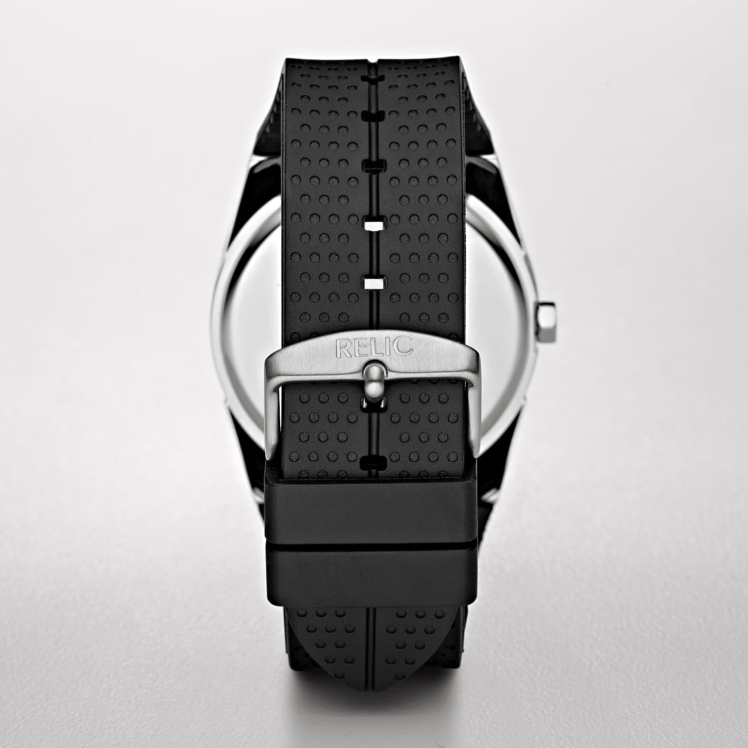 Relic by Fossil Men's Jake Three-Hand Day Date Watch, Silver Stainless Steel and Black Silicone Band Watch for Men