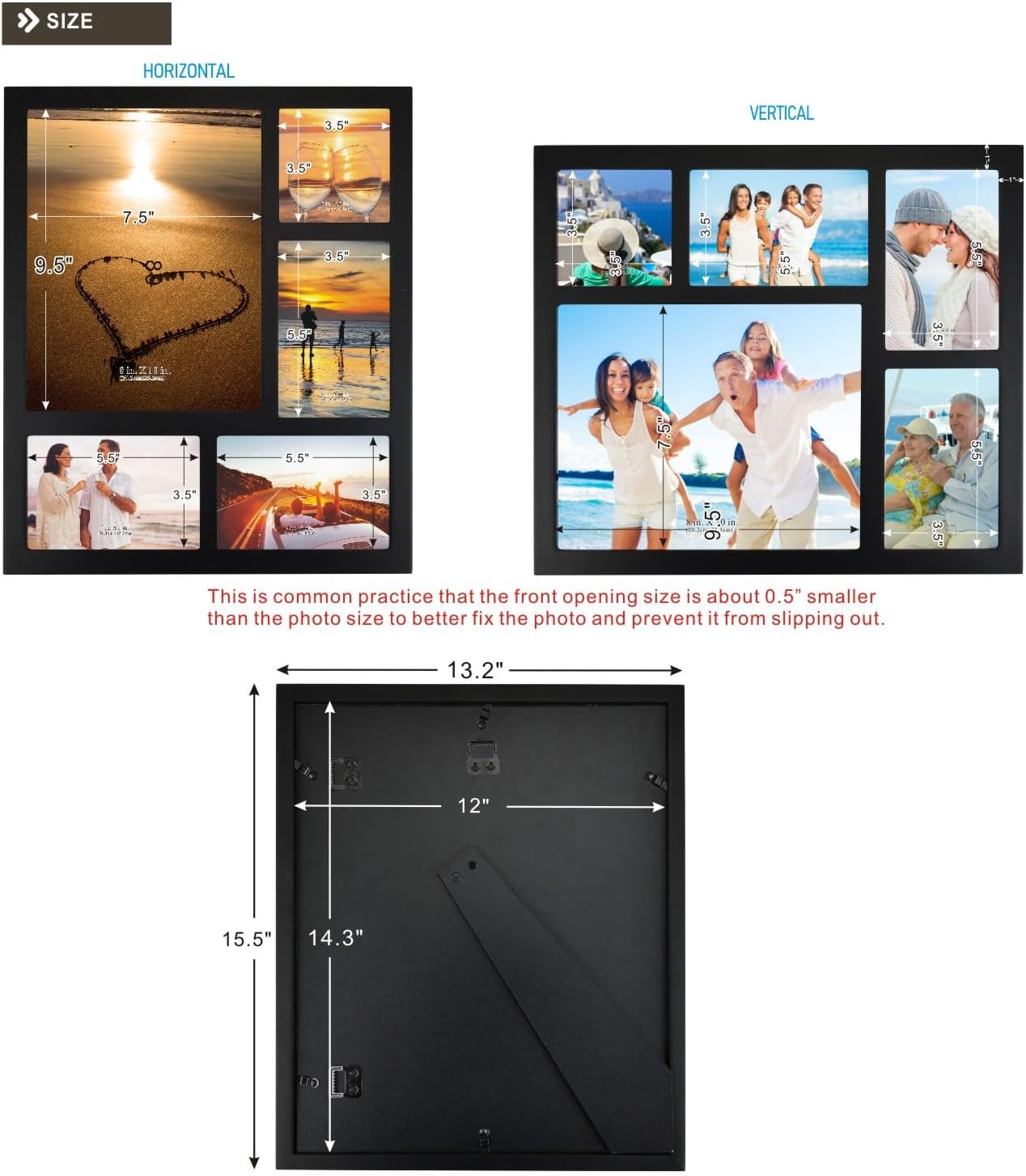 4x6 5-Opening Collage Picture Frame Black Wood