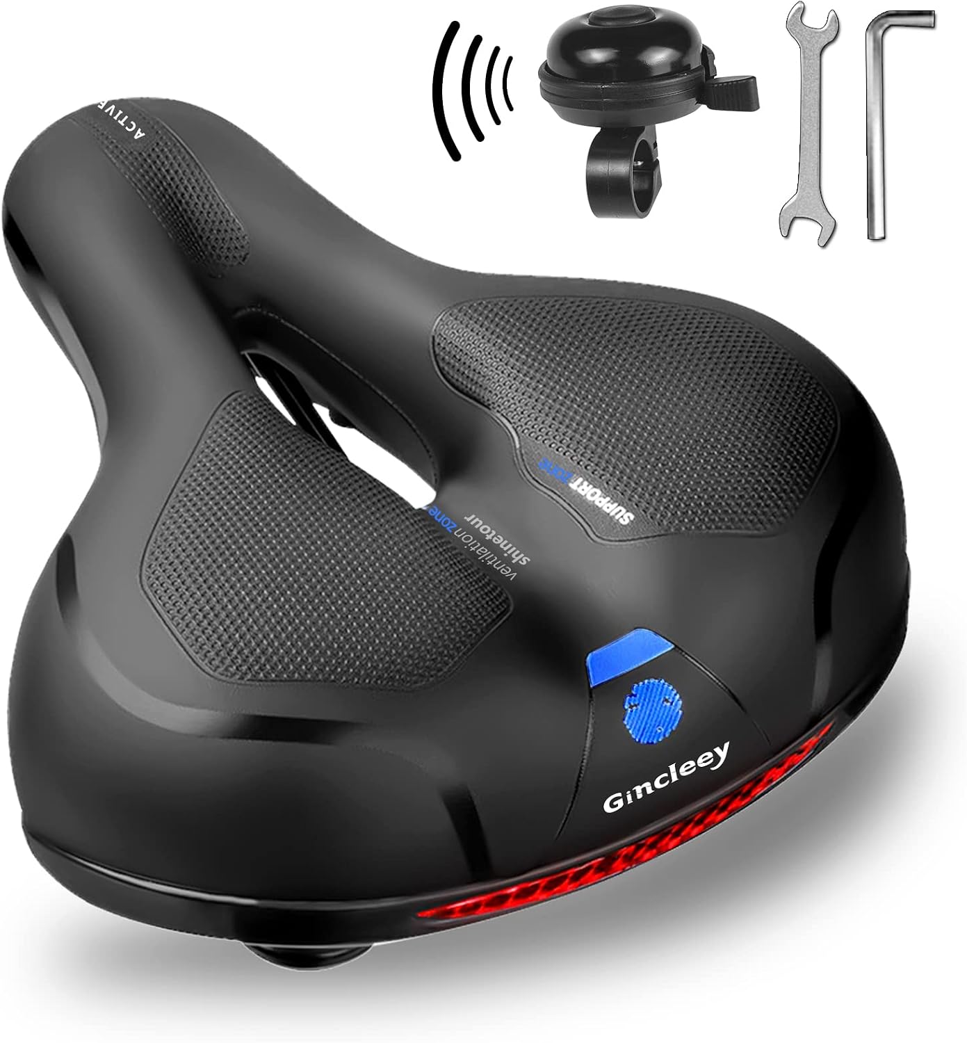 Comfort Bike Seat for Women Men,Wide Bicycle Saddle Replacement Memory Foam Padded Soft Bike Cushion with Dual Shock Absorbing Universal Fit for Indoor/Outdoor Bikes with Reflect