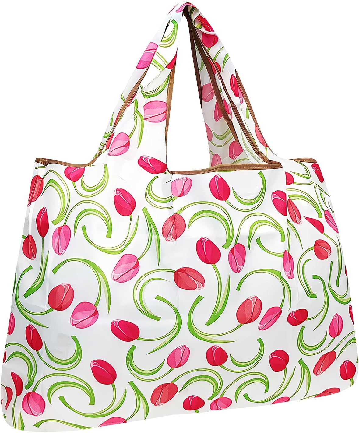 allydrew Large Foldable Tote Nylon Reusable Grocery Bags, Gray Ferns