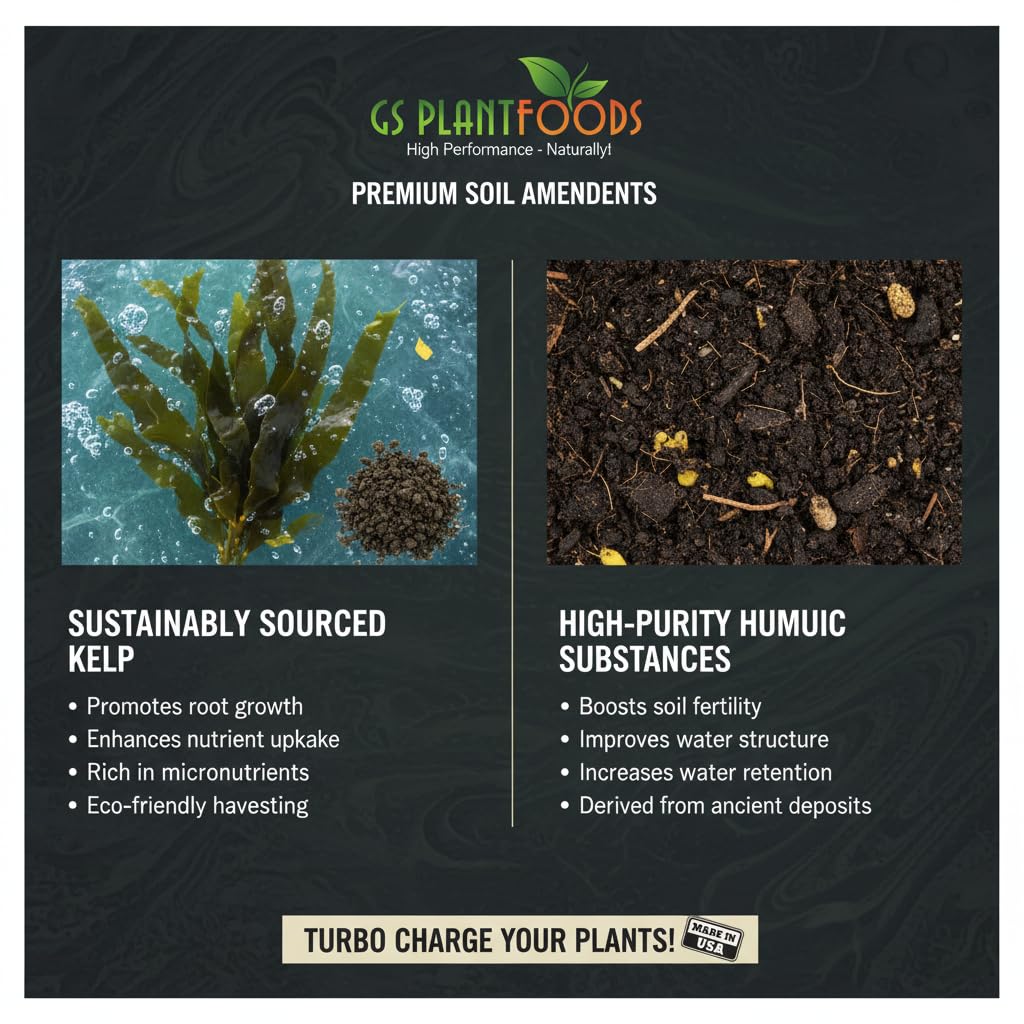 GS Plant Foods Root Ruckus Compost Fertilizer Organic Plant Food - Turbo Charged Compost for Plants - Humic Acid & Sea Kelp Nutritional Root Supplement for Lawns, Soil, Shrubs & Vegetables - 1 Gallon