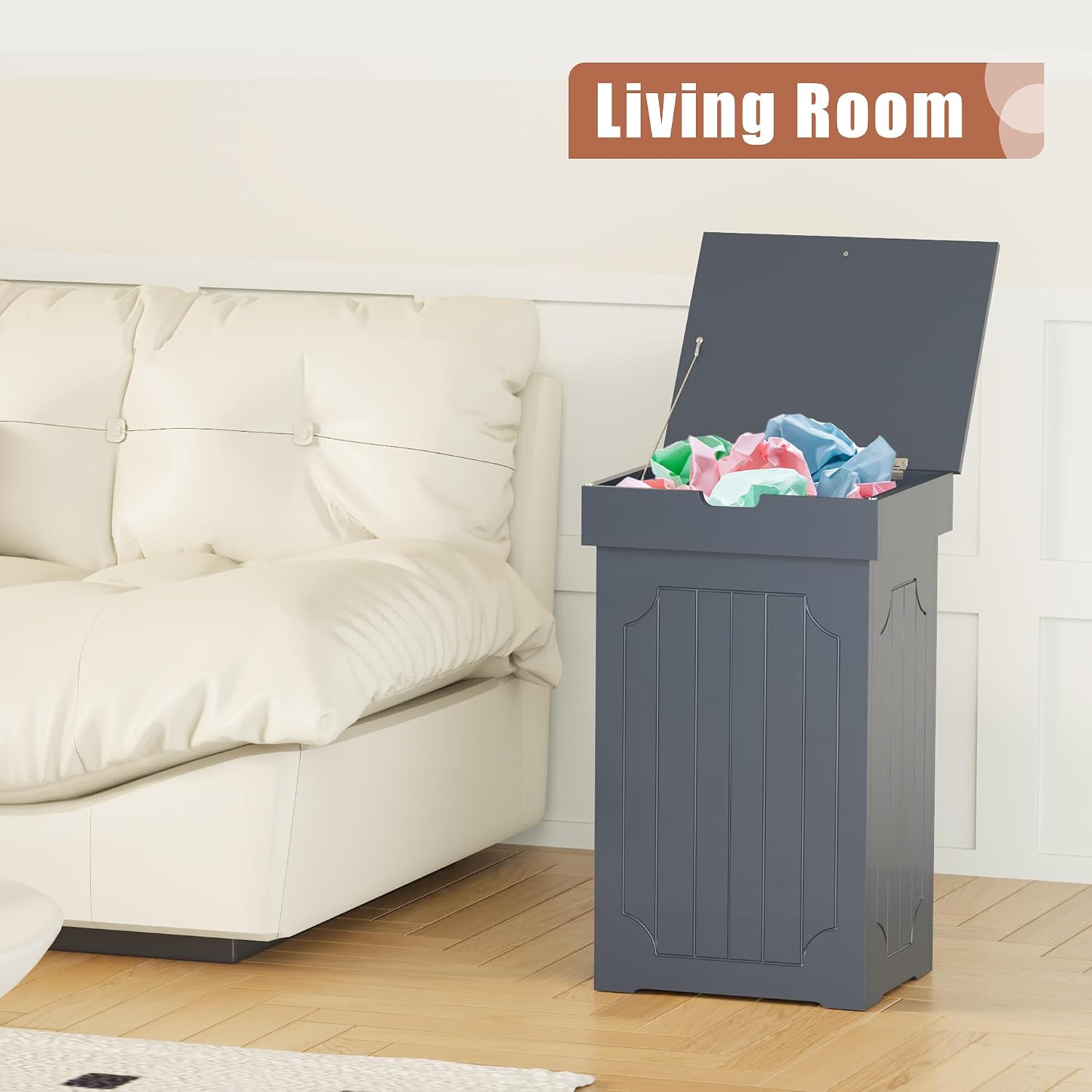 Function Home Trash Can Cabinet, 13 Gallon Kitchen Garbage Can, Wood Recycling Trash Bin, Freestanding Dog Proof Trash Can, Farmhouse Trash Cabinet with Lid for Home Kitchen Bathroom, Yellow