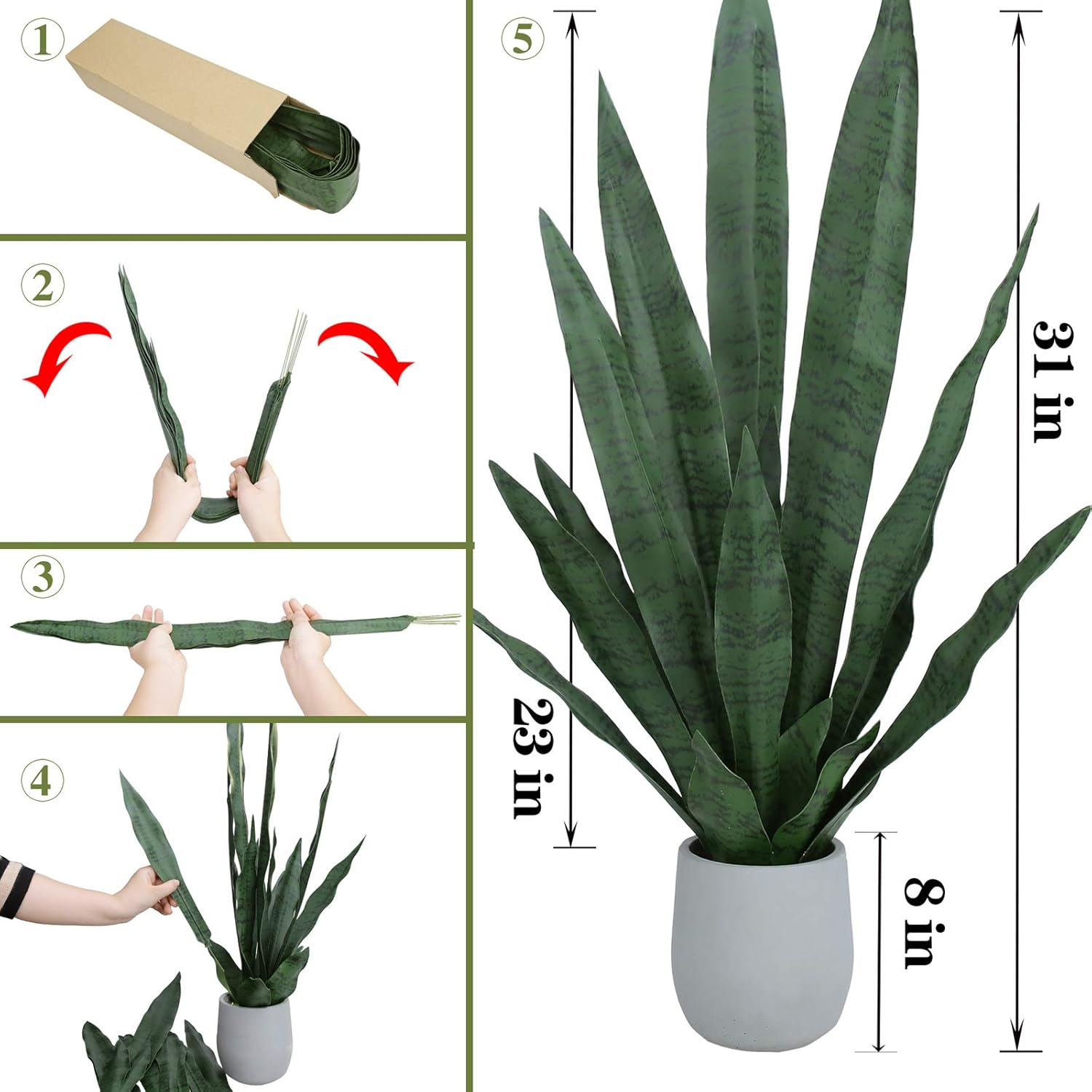 summer flower 23in Snake Plant Artificial Leaf Set 21pcs Faux Sansevieria Plant Leaves Tall Fake Snake Greenery Outdoor 4 Sizes for Indoor Home