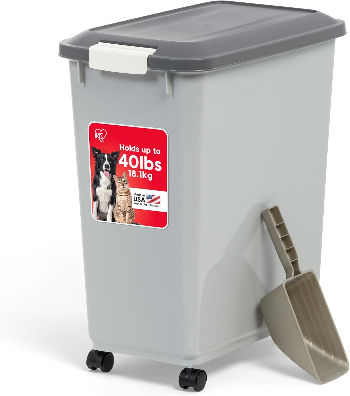 IRIS USA Dog Food Storage Container, Up to 30 lbs, Navy/Pearl, Made in USA | Wheels for Mobility, Airtight Seal, BPA-Free, Best for Bird Seed, Cat food, Cat Litter, Chicken Feed, Pellets