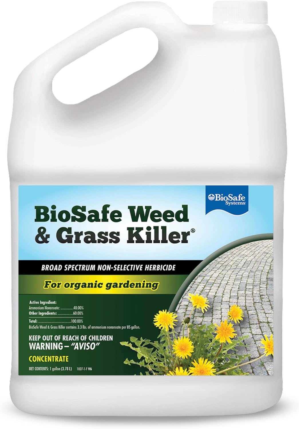 BioSafe Systems 7601-1, BioSafe Weed & Grass Killer Concentrate for Organic Gardening, Environment and Pet Friendly, Water Soluble, Kills On Contact