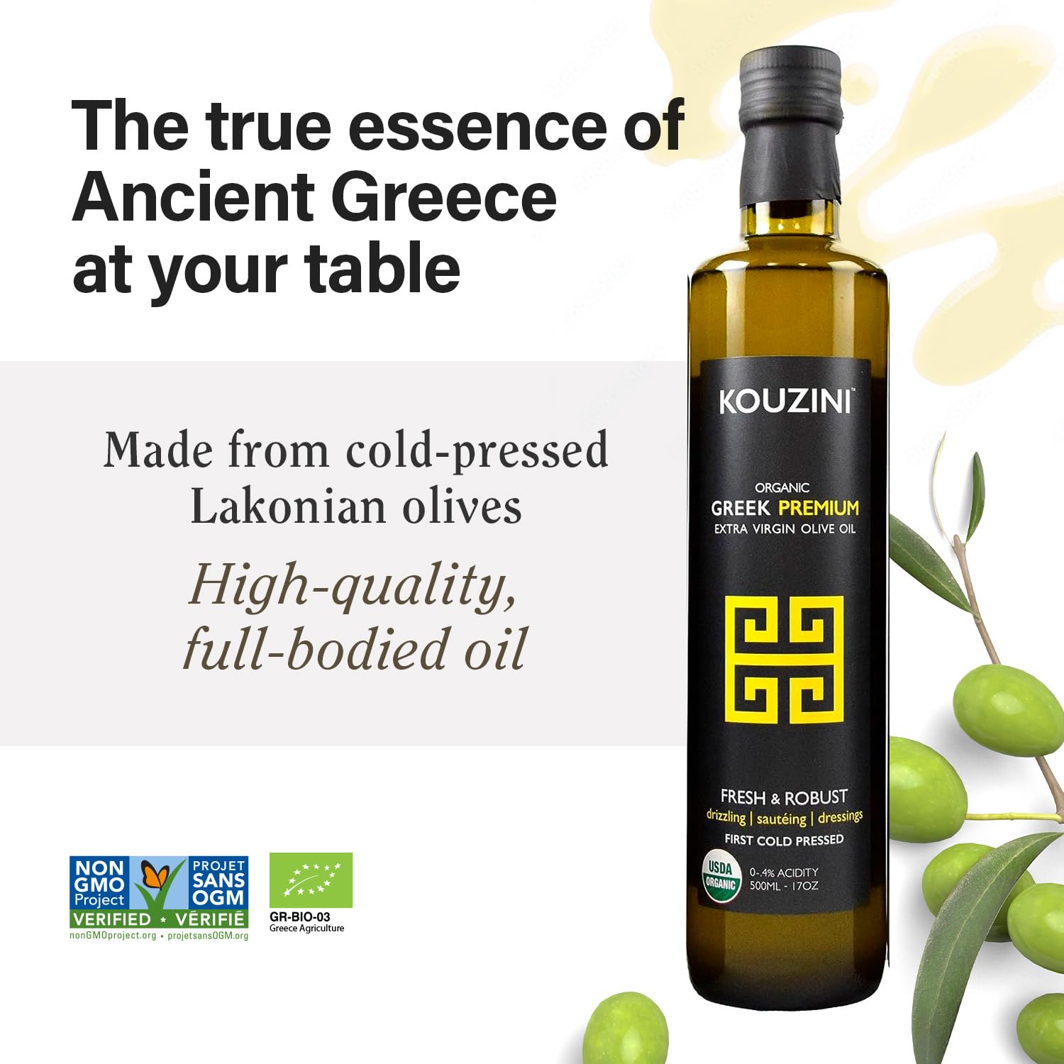 Kouzini Triple Olive Oil Bundle, Premium Greek, Organic, and Raw Unfiltered Extra Virgin Olive Oil, For Kitchen, Grill, Salad Dressings, 500ml Bottles