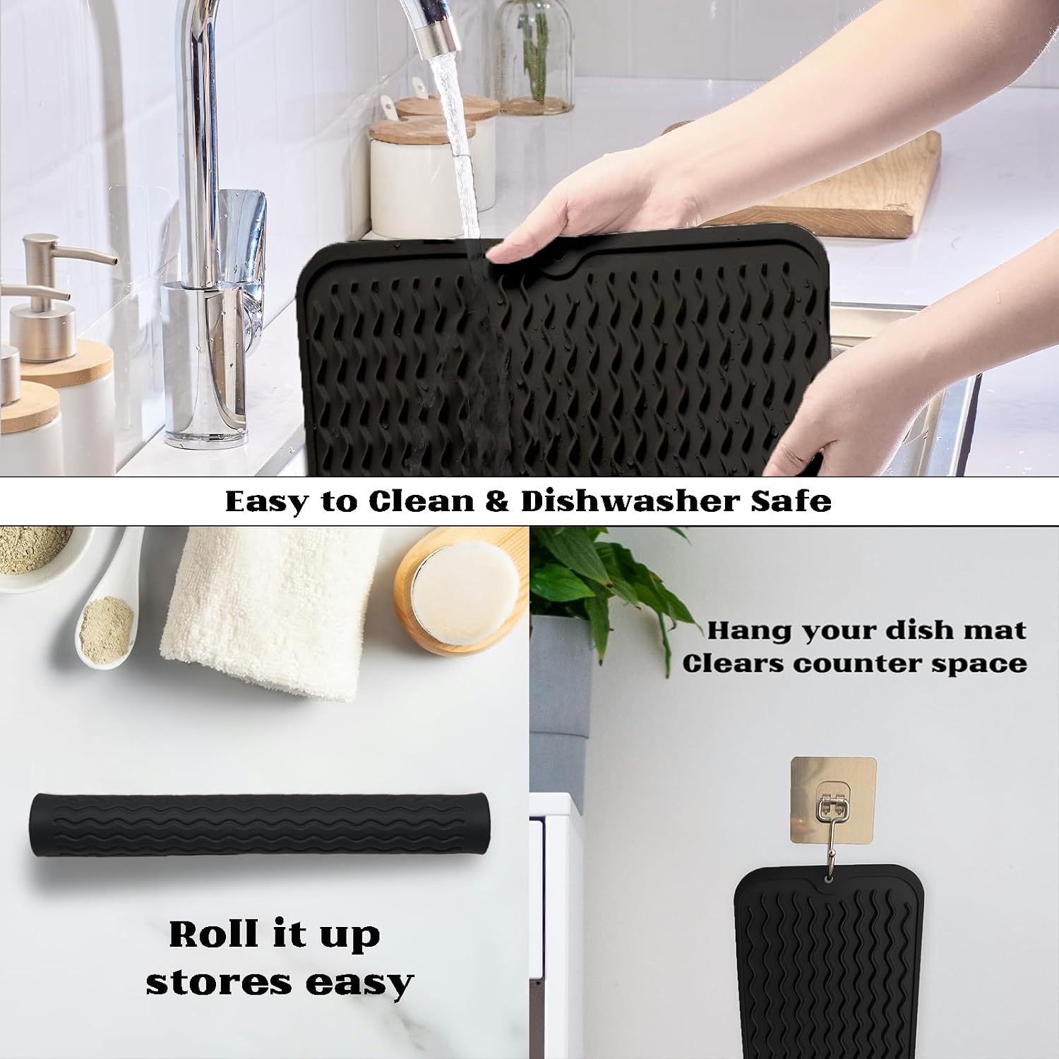 ZLR Silicone Dish Drying Mat for Kitchen Counter, Eco-Friendly Fast Dry Dish Mat, Easy Clean Multi Usage Drying Matt, Heat Resistant Trivet