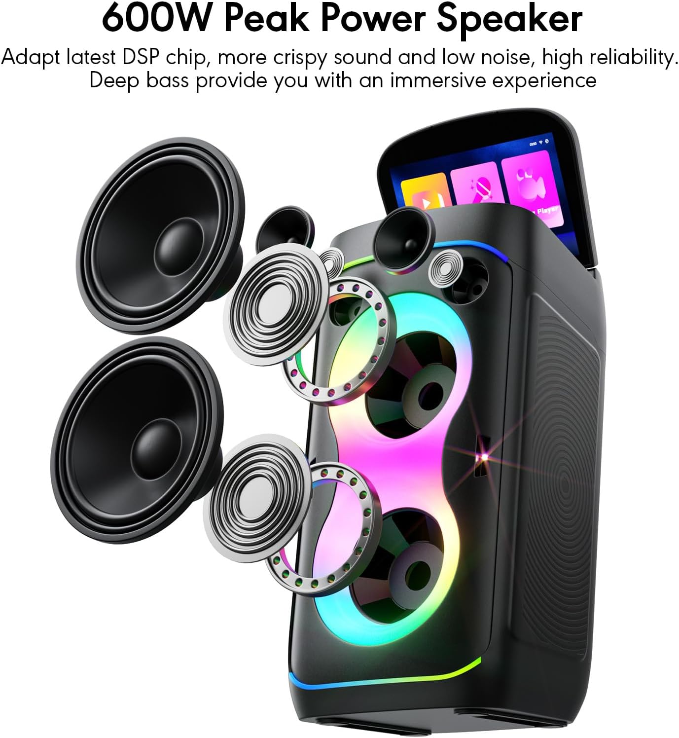 Smart Karaoke Machine with 10.1 Inch Screen, with Lyrics Display, Build-in Karaoke APP, 300W Powerful Speaker, 2 Wireless Microphones