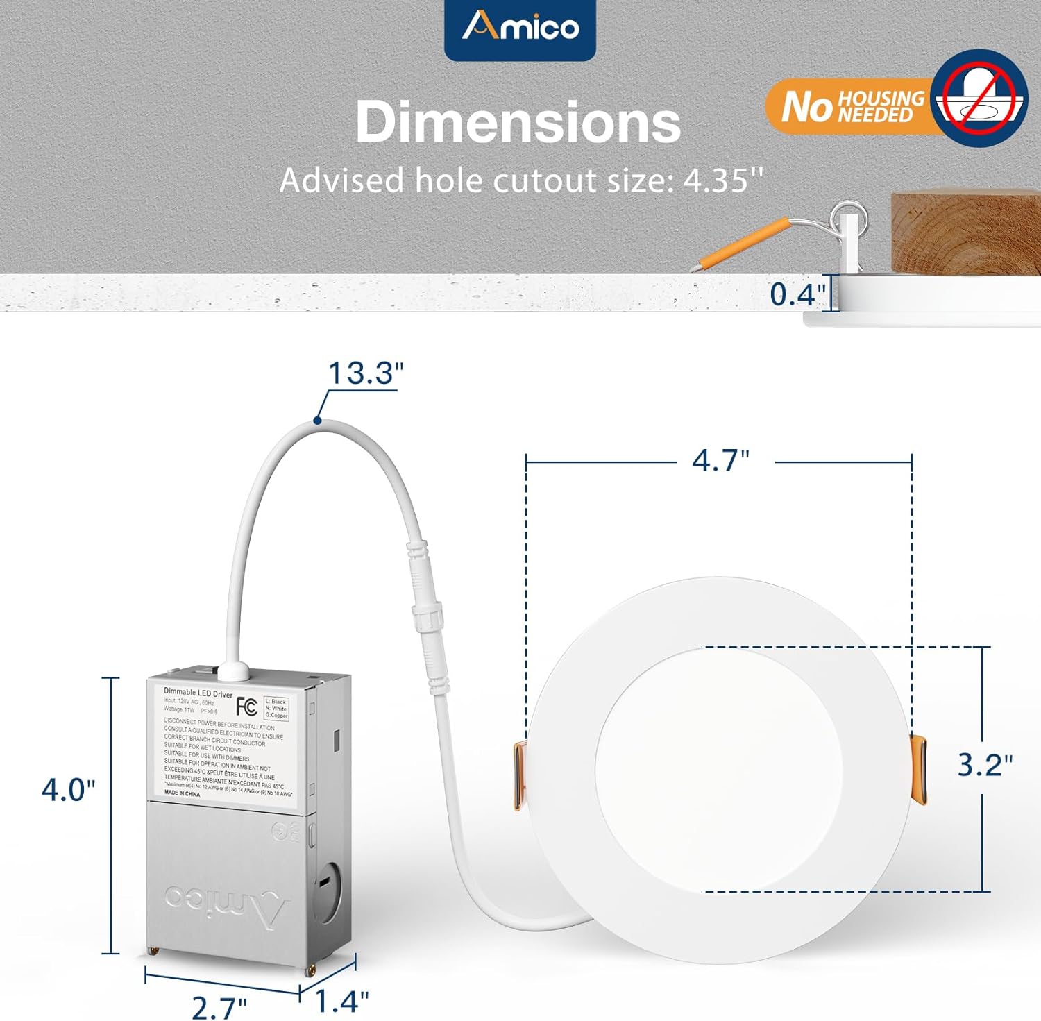 Amico 12 Pack 6 Inch LED Recessed Lighting, Canless Wafer Downlight, White