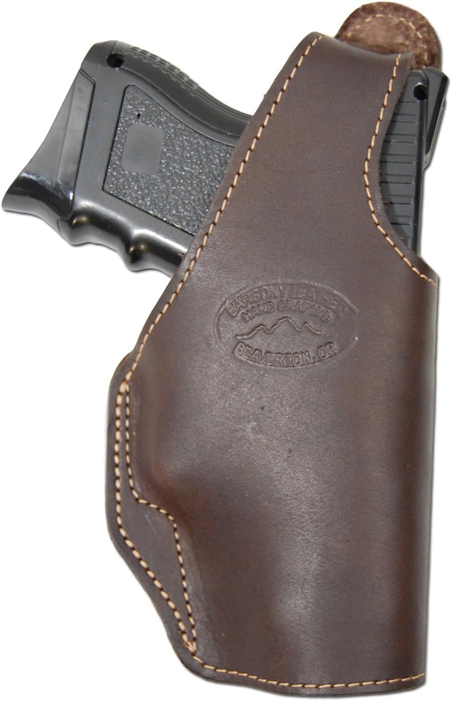 New Barsony Brown Leather OWB Belt Clip Holster for Compact, Sub Compact 9mm 40 45