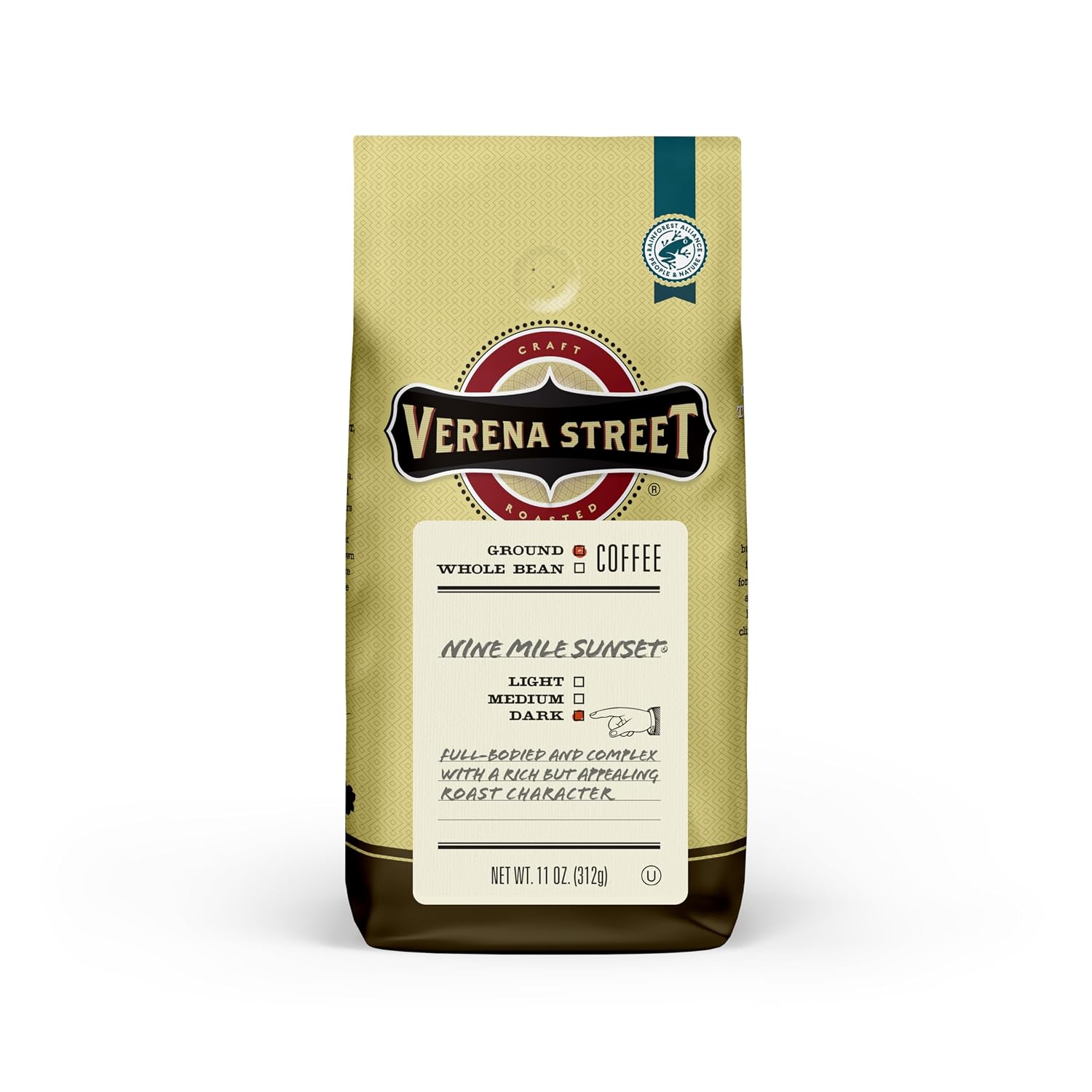 Verena Street 12 Ounce Flavored Ground Coffee, Mississippi Grogg, Medium Roast, Rainforest Alliance Certified Arabica Coffee