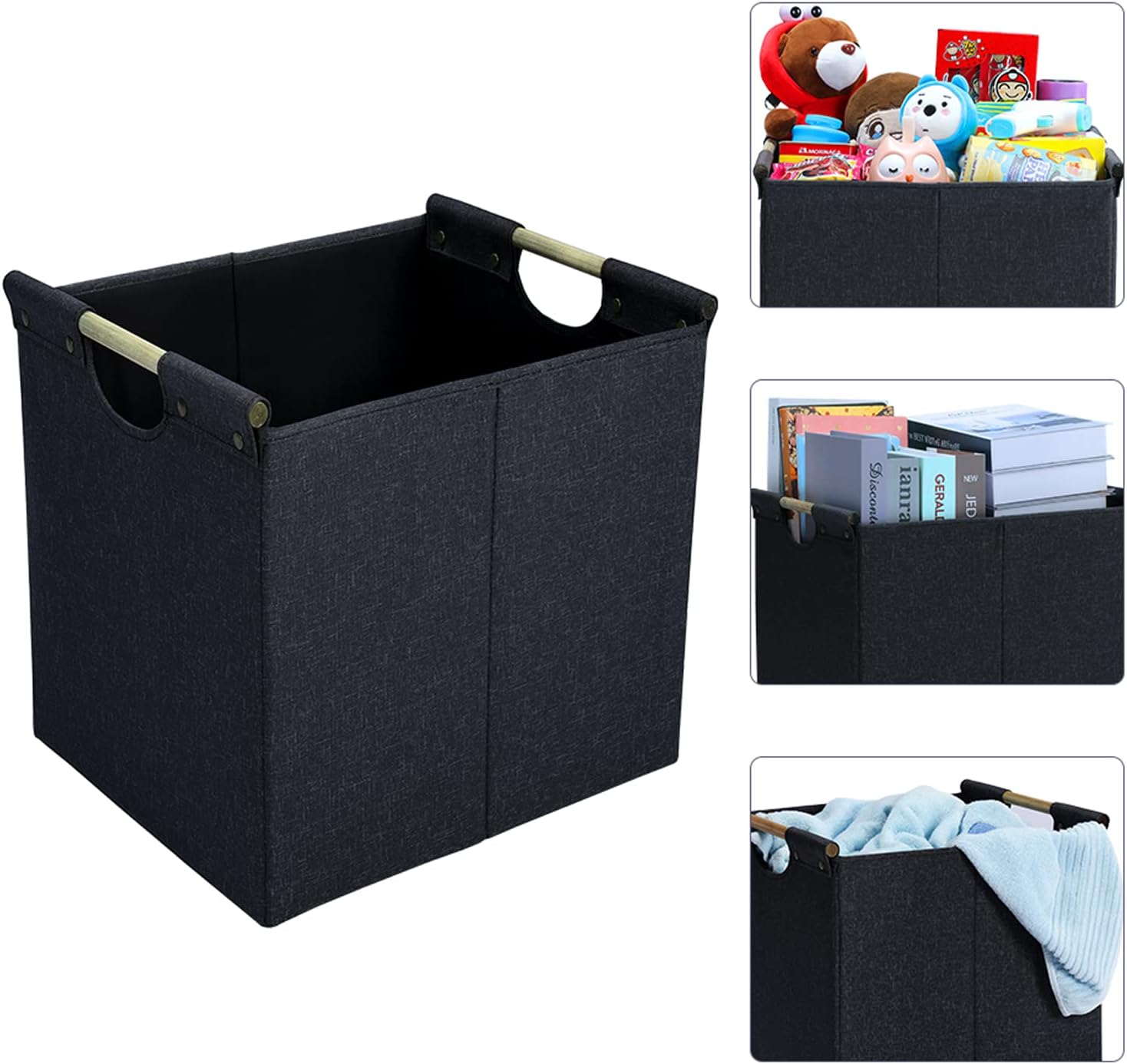 HOONEX Collapsible Storage Bins, 13x13x13 Inches Storage Cubes Linen Fabric, 3 Pack