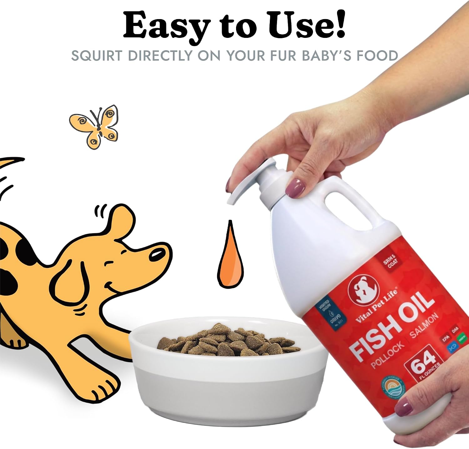 Fish Oil for Dogs, Healthy Skin & Coat Salmon Pollock Liquid Omega 3, 64 oz