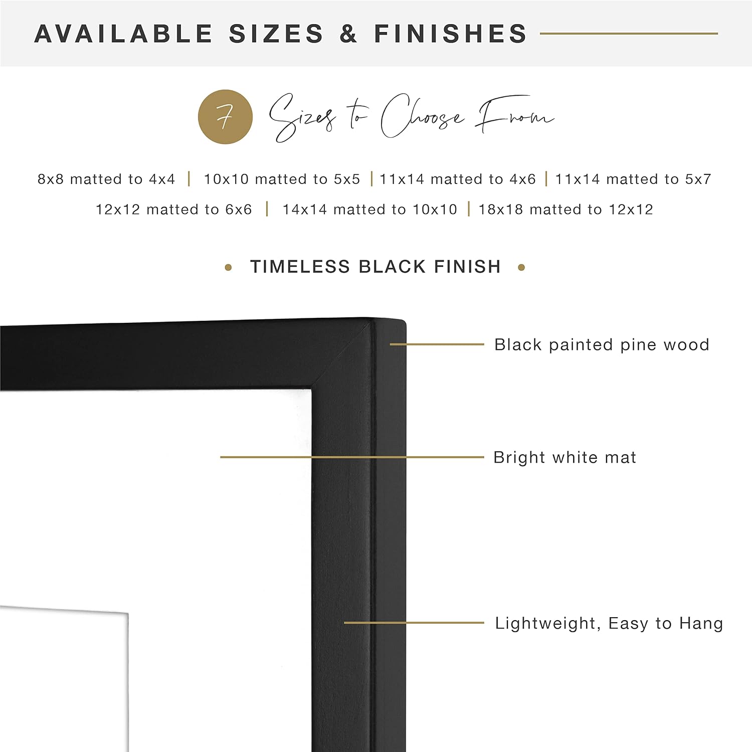 MCS East Village Picture Frame, 18x18 Matted to 12x12, Black, 2-Pack