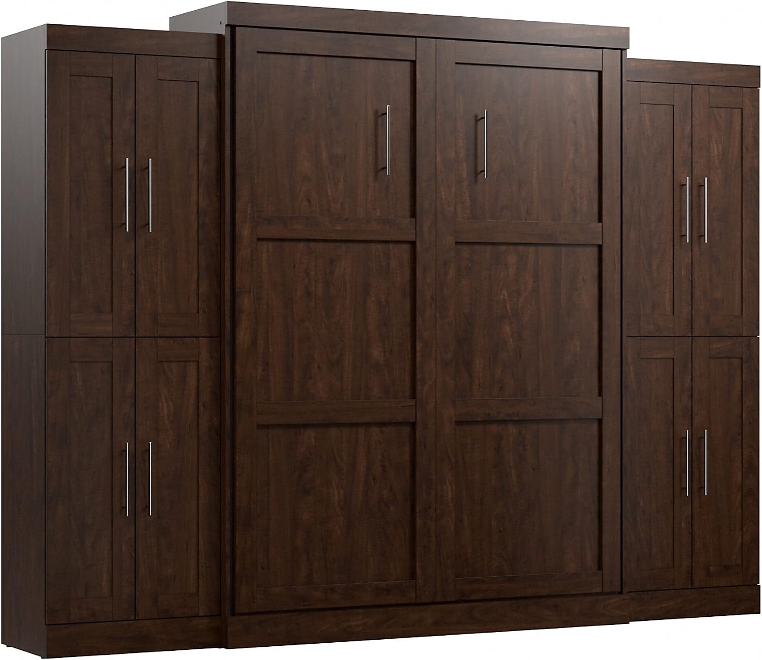 Bestar Pur Full Murphy Bed and 2 Shelving Units with Drawers, 109-inch Space-Saving Sleeping Arrangement in White | 2 Shelving Units with Drawers; supports up to 1000 lb; min. ceiling height 86.4 in.; dual piston mechanism; 10-year warranty
