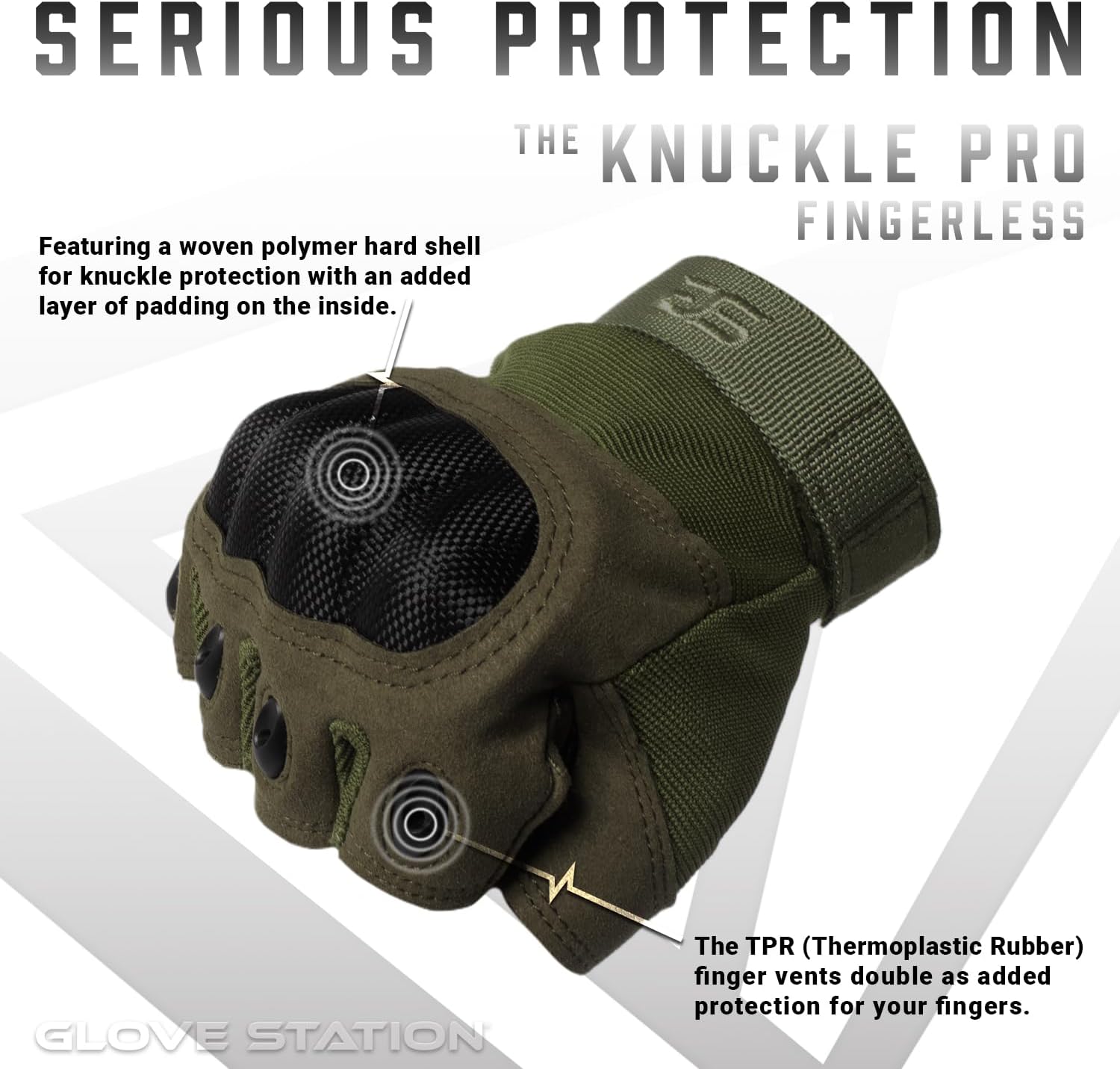 Glove Station Fingerless Knuckle Motorcycle Gloves, TACHK200