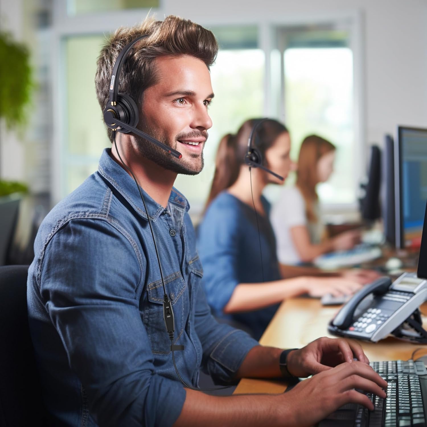 Arama RJ9 Telephone Headset for Cisco IP Phones, Mic Mute&Volume Control