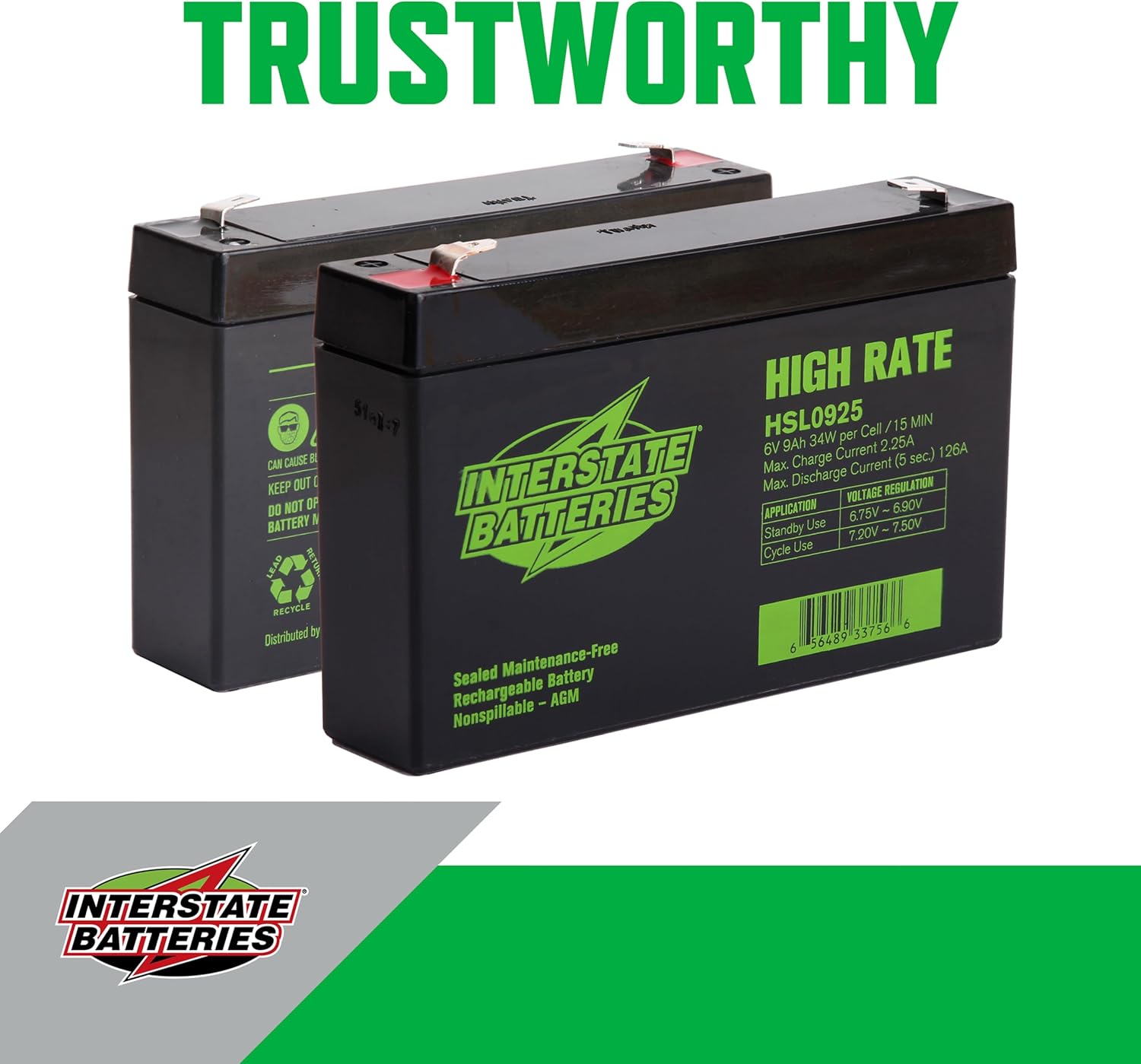 Interstate Batteries High Rate Battery 6V 9Ah SLA AGM VRLA HSL0925