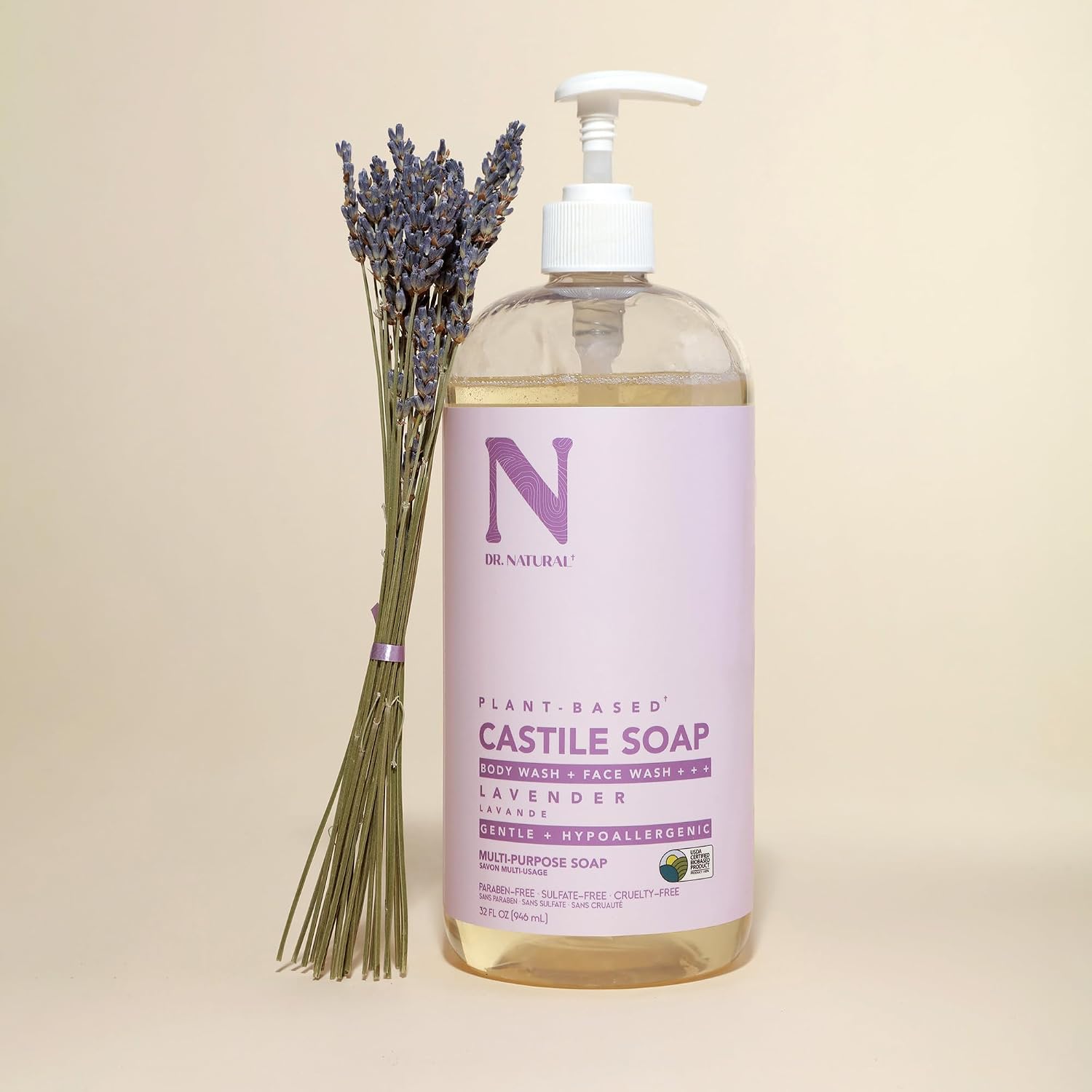 Dr. Natural Castile Liquid Soap - Multi-Use Body Wash, Shampoo and Face Wash - Hydrating Body Soap for Skin, Hair, Pets and Home - Eucalyptus - 32 oz