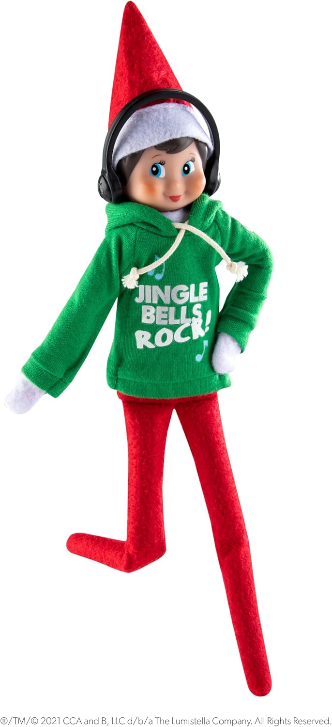 Elf On The Shelf Boy with Jingle Jam Hoodie Set - Blue Eyed Boy Elf Doll with Book and Hoodie with DJ Headphones - Customize Your Elf with Unique DJ