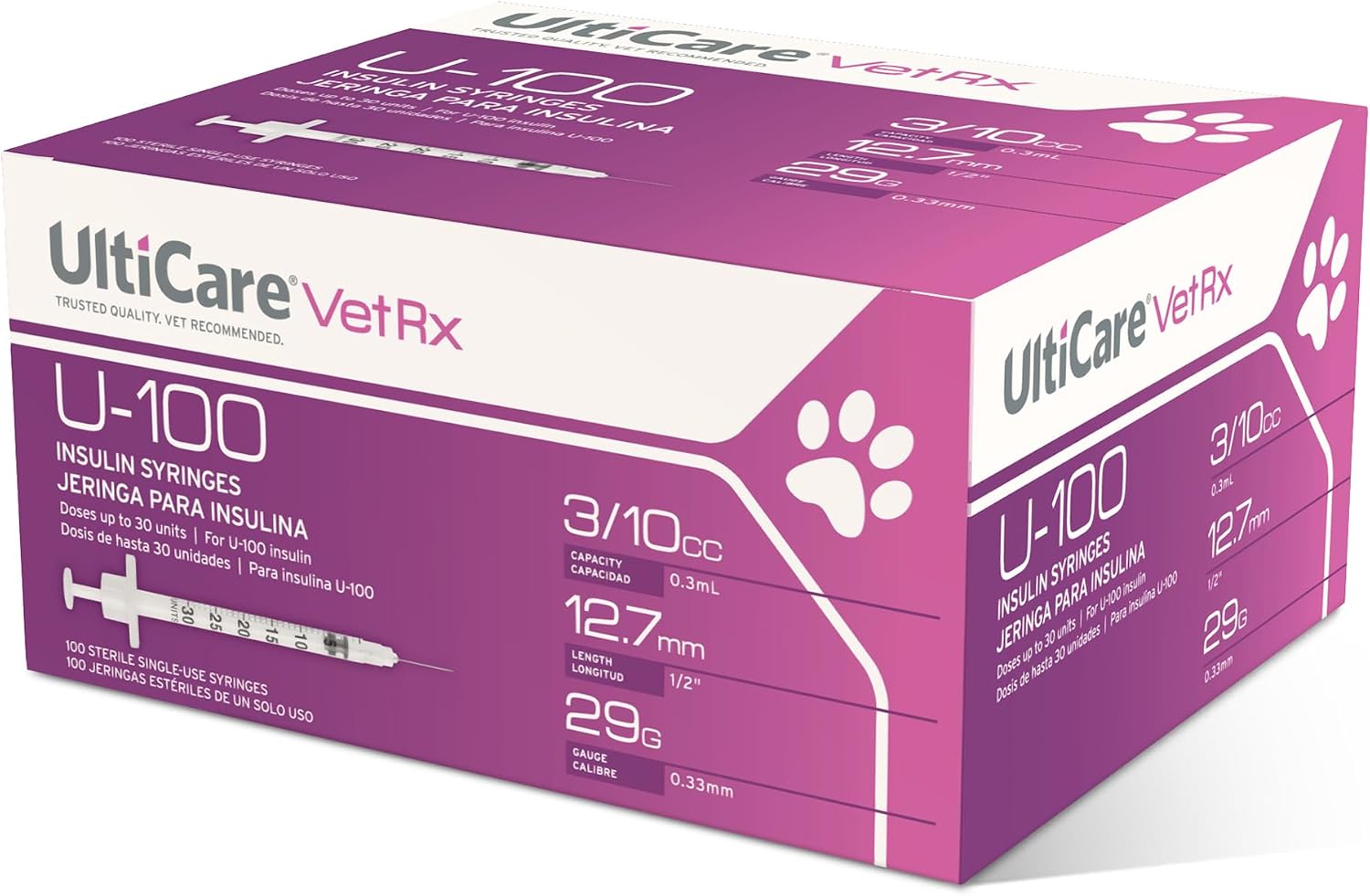 UltiCare VetRx U-100 Pet Insulin Syringes, Comfortable and Accurate Dosing of Insulin for Pets, Compatible with Any U-100 Strength Insulin