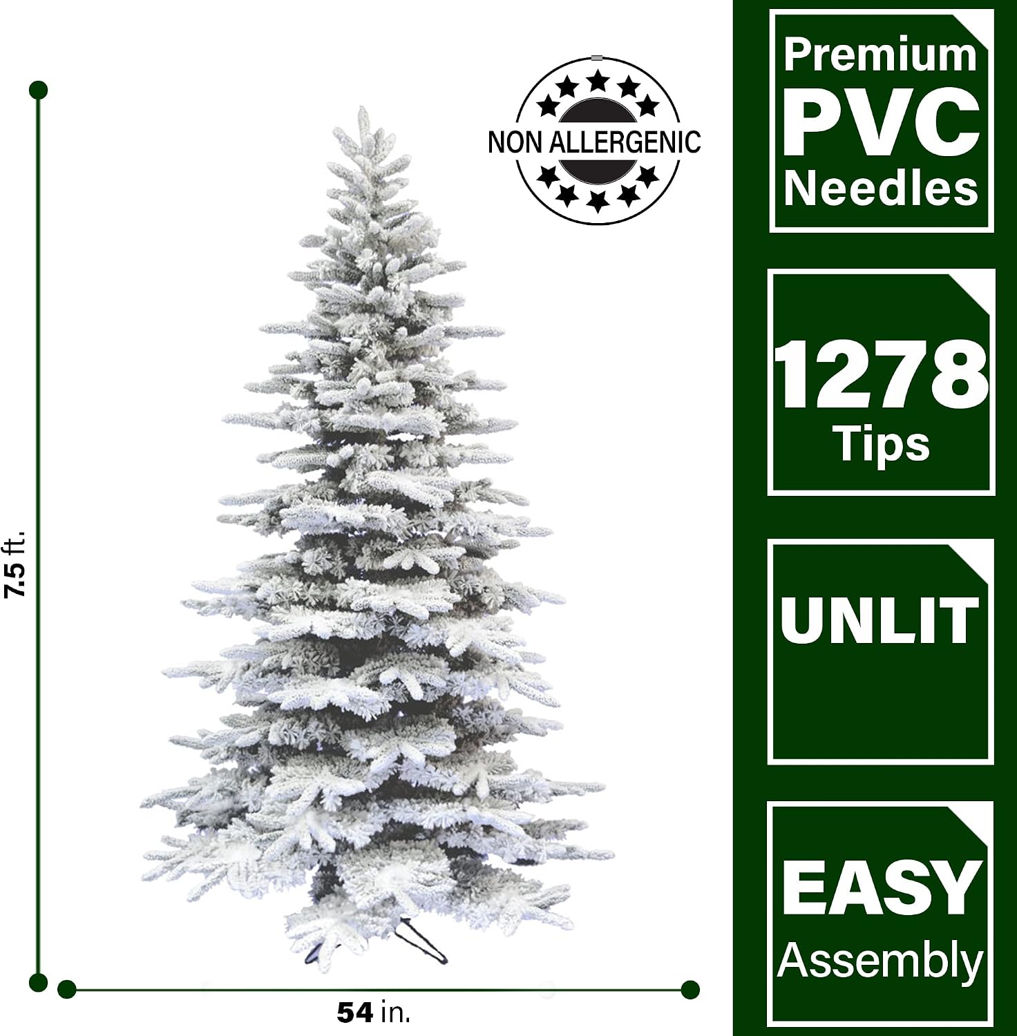 Fraser Hill Farm 7.5-Ft. Mountain Pine Flocked Artificial Christmas Tree with Stand, Unlit Foldable Fake Tree with Realistic Snowy Foliage for Home Decoration