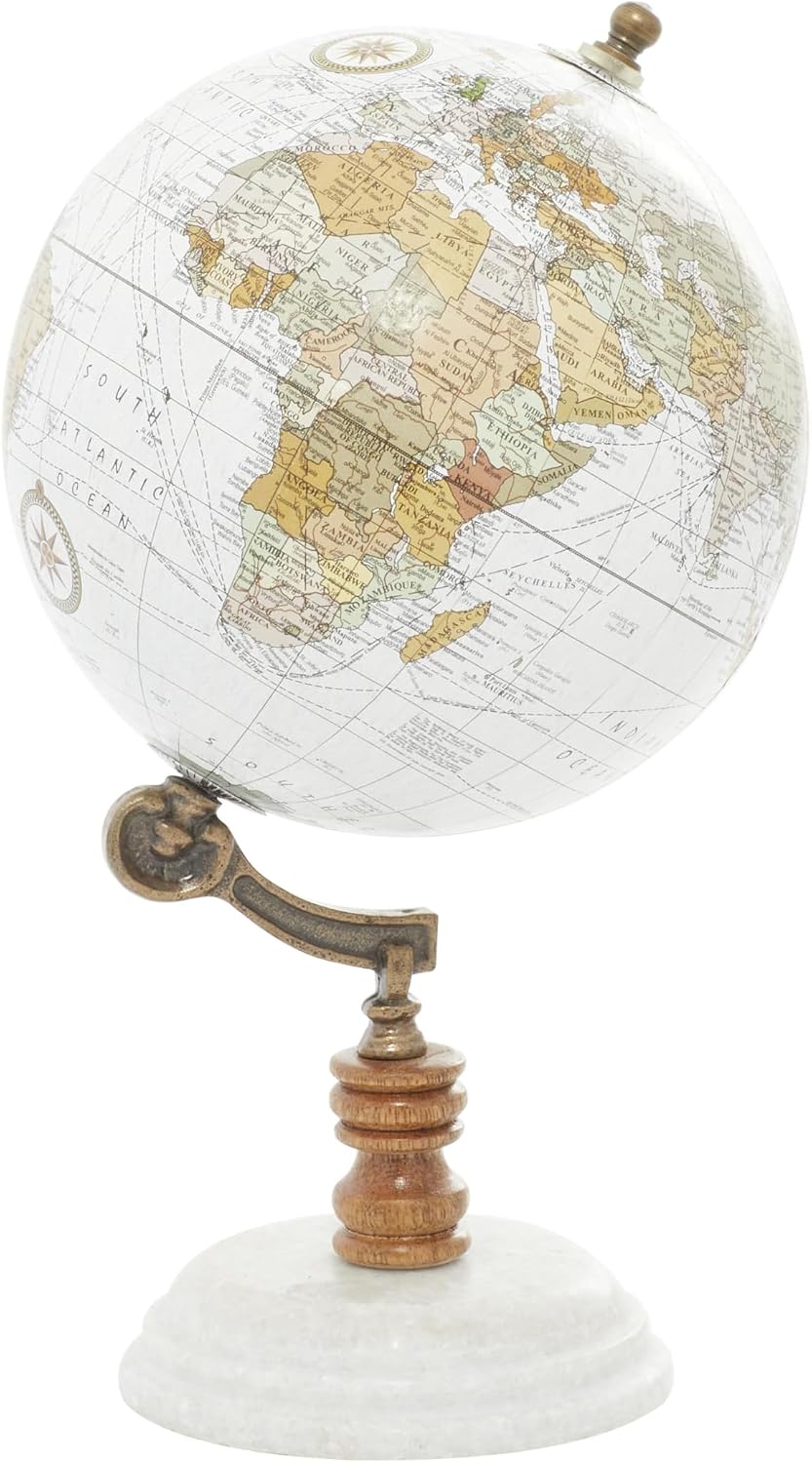 Deco 79 Marble Globe with Marble Base, 7" x 7" x 11", Teal | Educational/Geographic Earth World Map Decorative World Globe With Marble Base World Globe