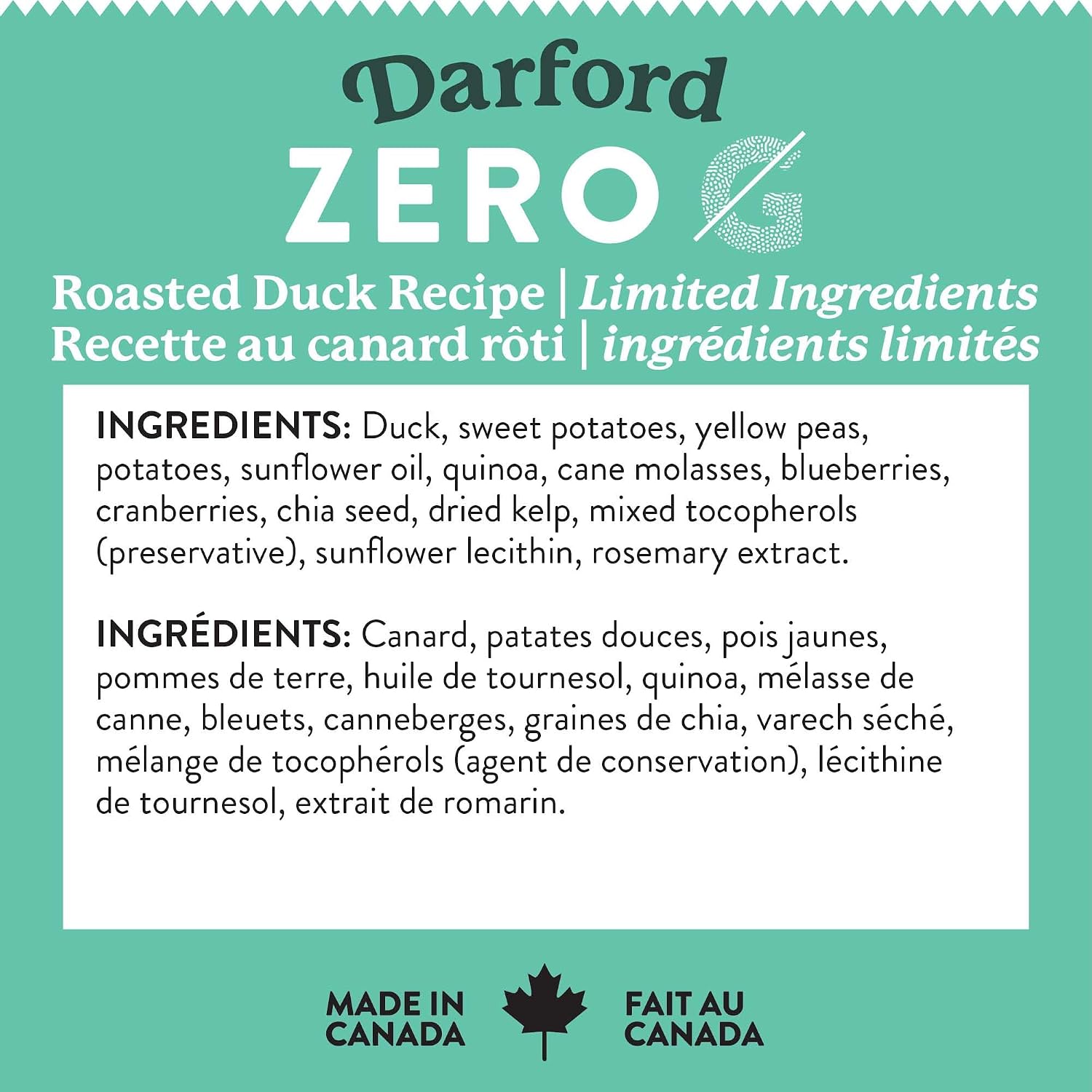 Darford - Zero/G Roasted Duck Recipe Minis Dog Treats, 6 ounce Pouch