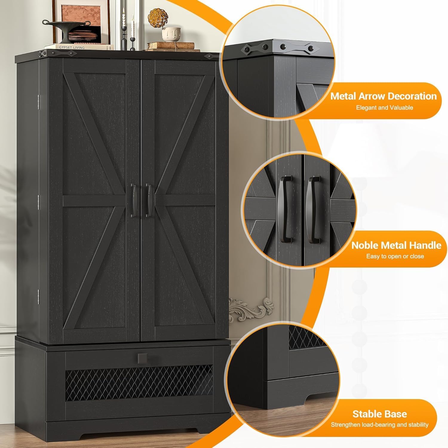 kepptory 47” Pantry Cabinet, Kitchen Pantry Storage Cabinet with Doors and Adjustable Shelves,Freestanding Buffet Cupboards Sideboard for Living Room and Dinning Room (White)