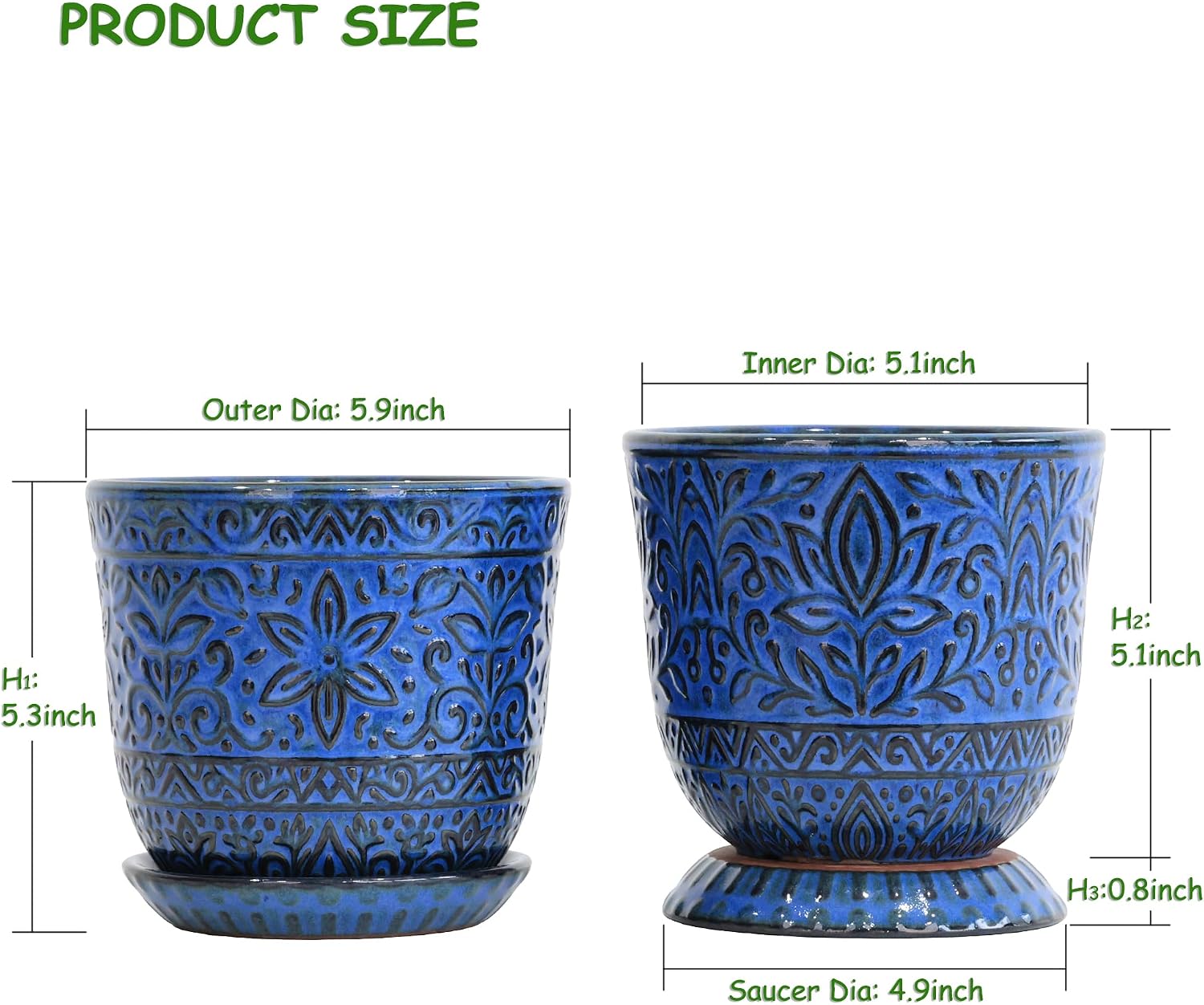 Gepege Ceramic Plant Pots, 6 Inch Indoor Planters with Drainage & Saucers