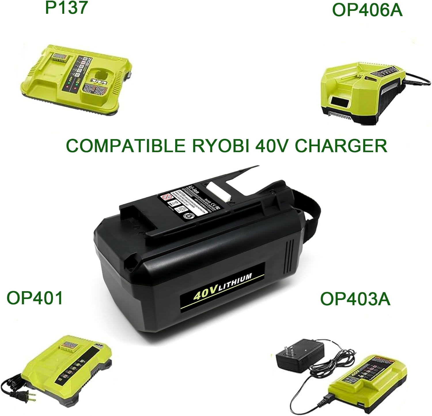 Replacement Battery for Ryobi 40v Battery OP4015 OP4050A OP4040 OP4050 Compatible with Ryobi 40V Cordless Power Tools, Capacity 4.0Ah