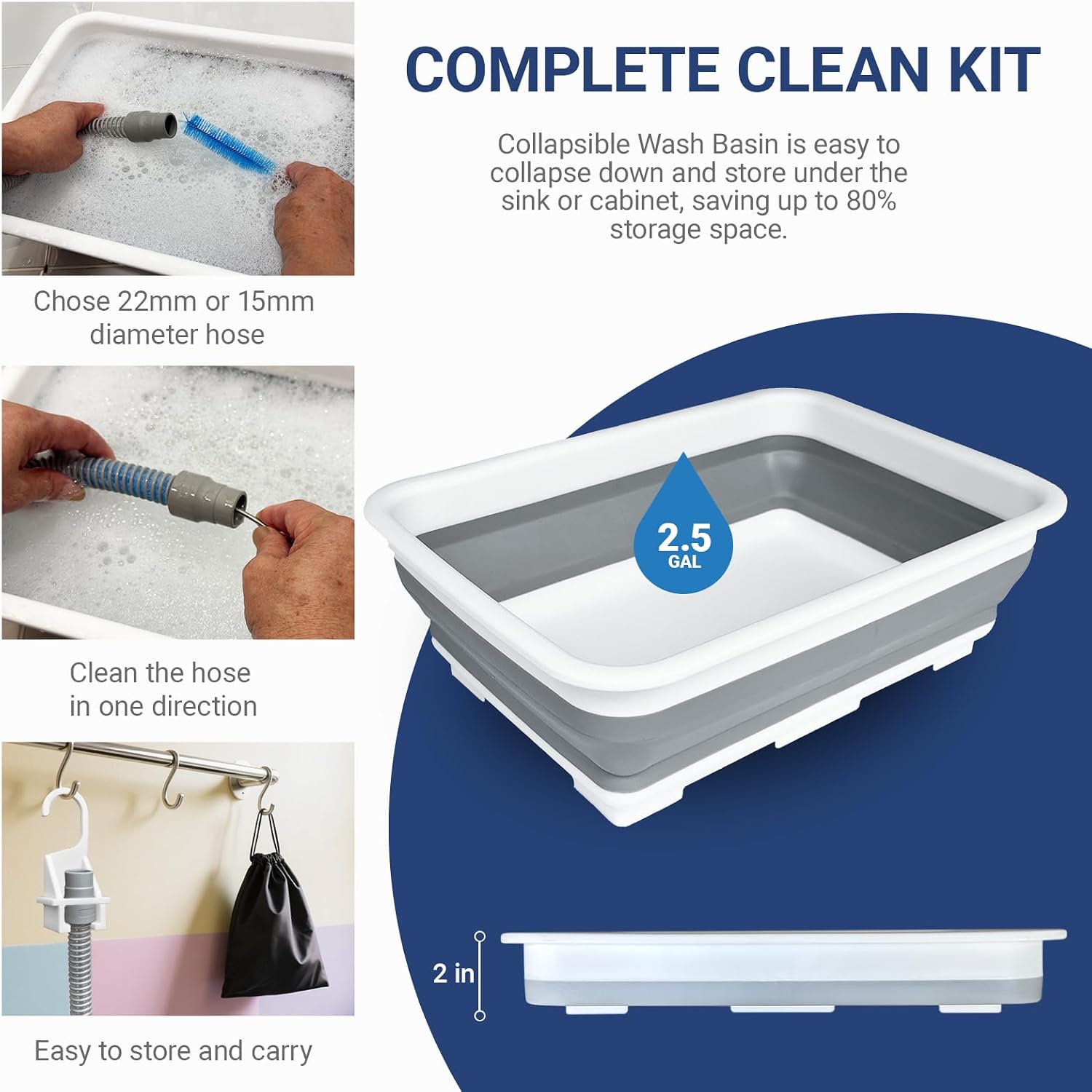 9 Pack CPAP Cleaning Kit, Collapsible Wash Basin, CPAP Hose Holder | CPAP Tube Clips, CPAP Tubing Holder