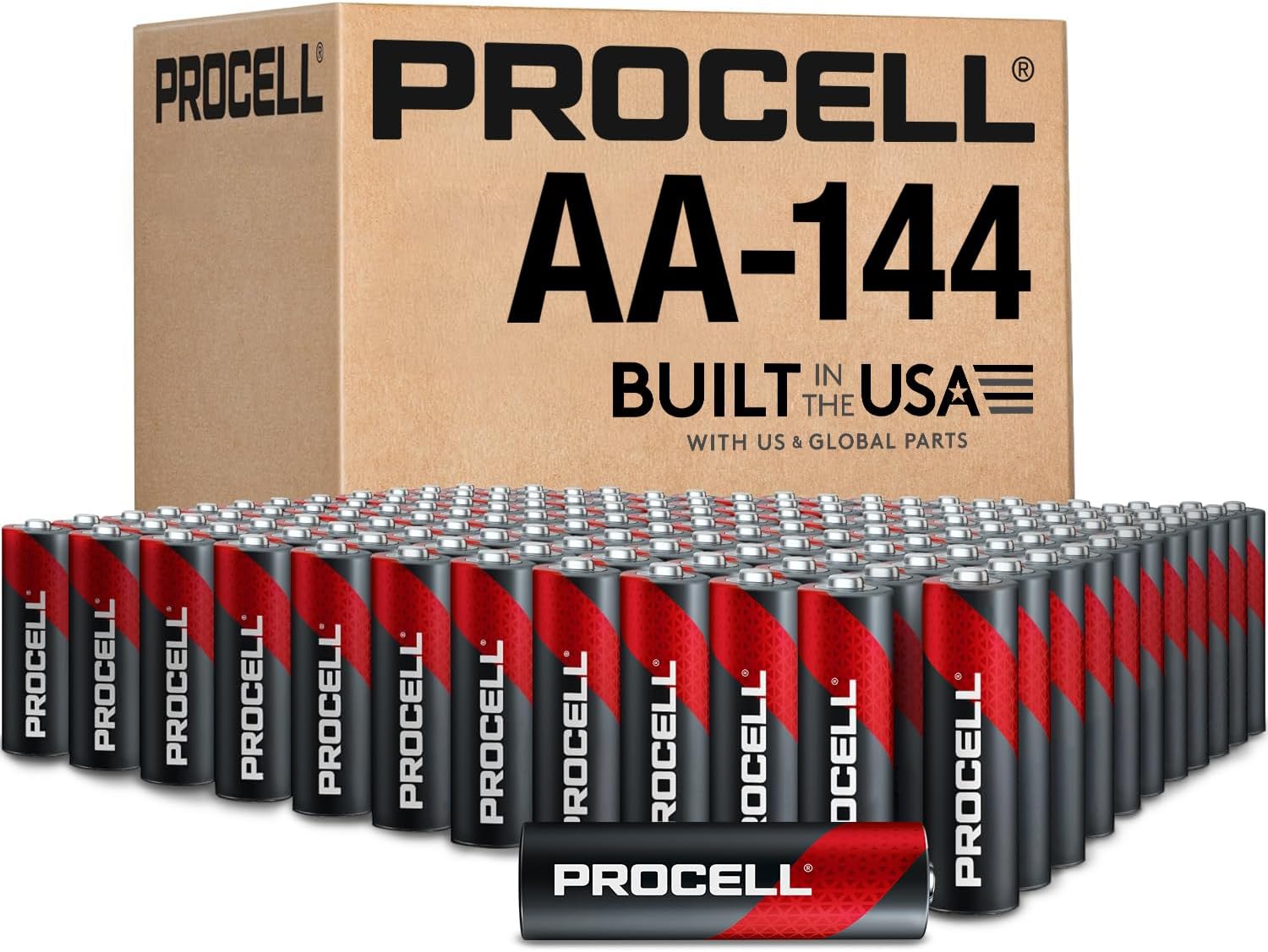 PROCELL AA Alkaline Batteries 1.5V, 144-Count Bulk Pack, Made in USA | Professional facility and medical device power, ANSI/IEC LR6, 3, 075 mAh