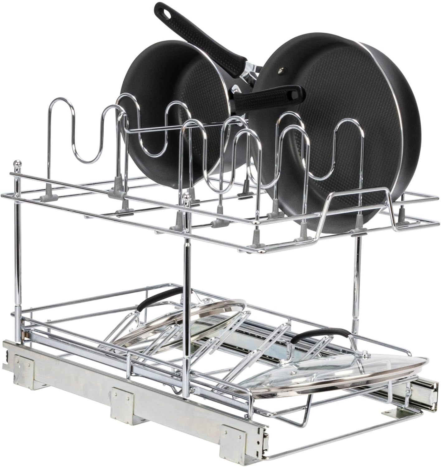Household Essentials Glidez 2‑Tier Multipurpose Chrome‑Plated Steel Pull‑Out/Slide‑Out Under Cabinet Organizer, Chrome Finish