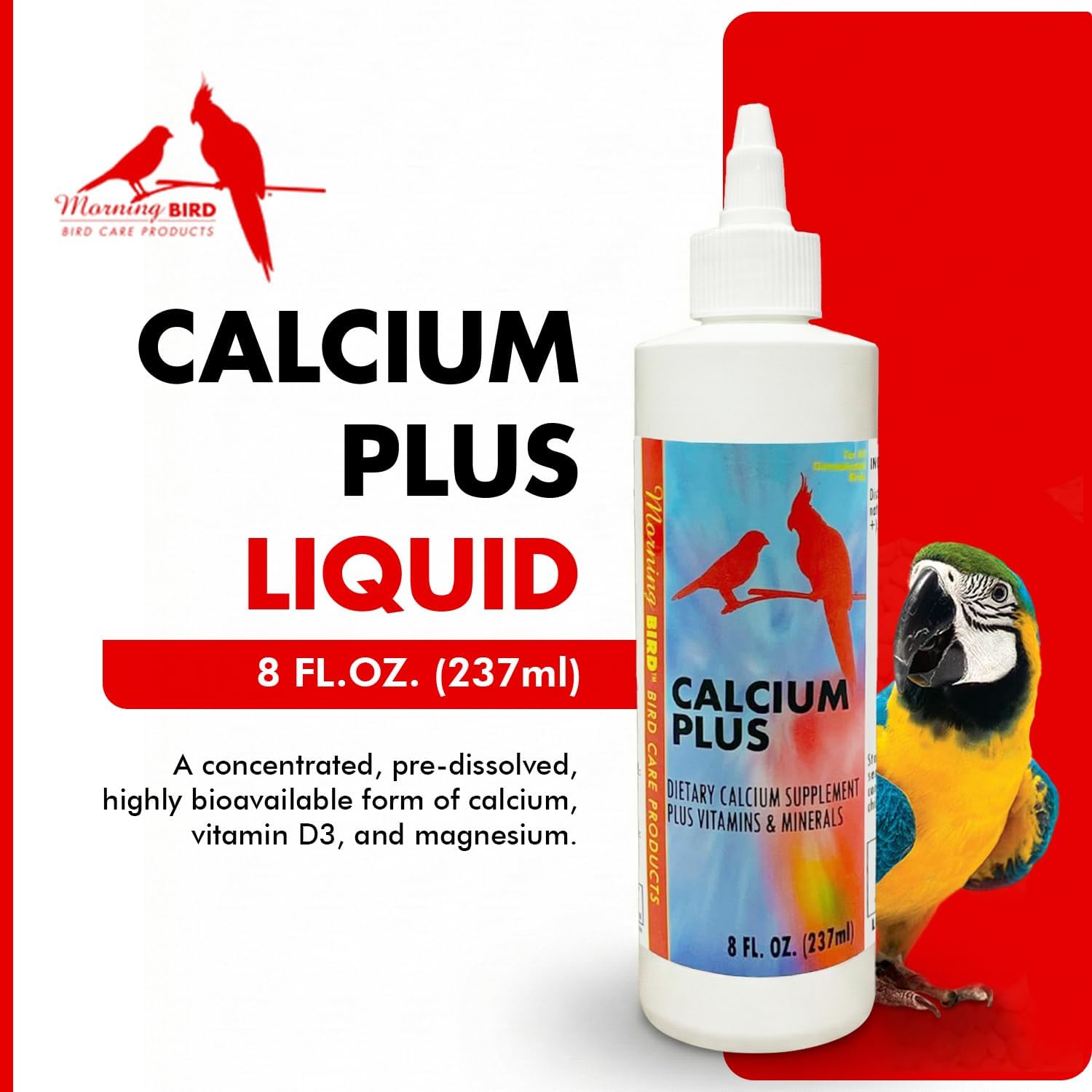 Calcium Plus Liquid for Birds – Calcium Supplement with Vitamins and Minerals for Strong Eggshells, Healthy Bones - Support Growth, Breeding, and Wellness for All Birds 4 Fl Oz | Calcium Supplement - Supports Healthy Growth, Bone Strength, Breeding, Brai…