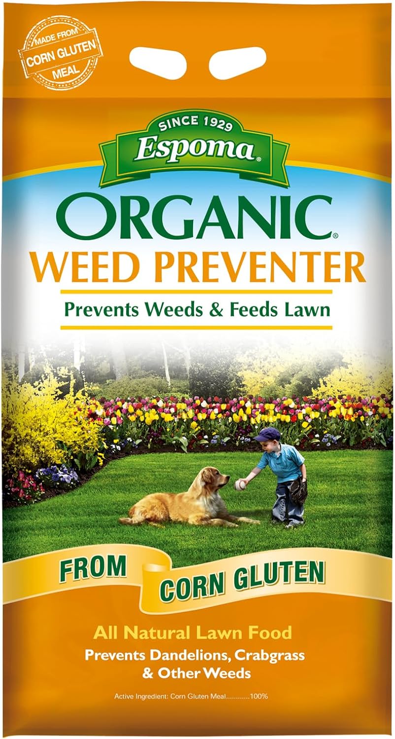 Espoma Organic Weed Preventer Plus Lawn Food from 100% Corn Gluten Meal. Helps Prevent Weed Seed Establishment and Provides Organic nitrogen That