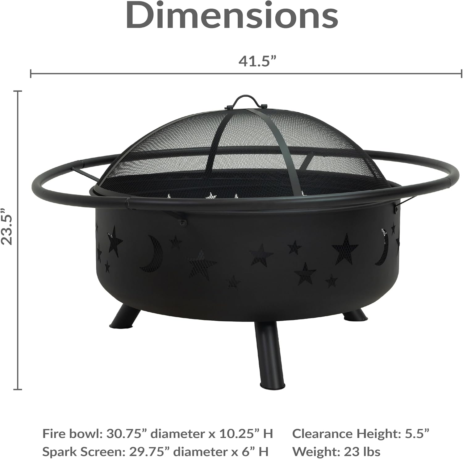 Sunnydaze Cosmic 42" Large Outdoor Fire Pit, Wood Burning, 34" Bowl Dia | Bronze, Heavy Duty Steel Metal, Includes Spark Screen, Wood Grate, & Poker, Round Backyard Firepit for Outside, Patio, Deck