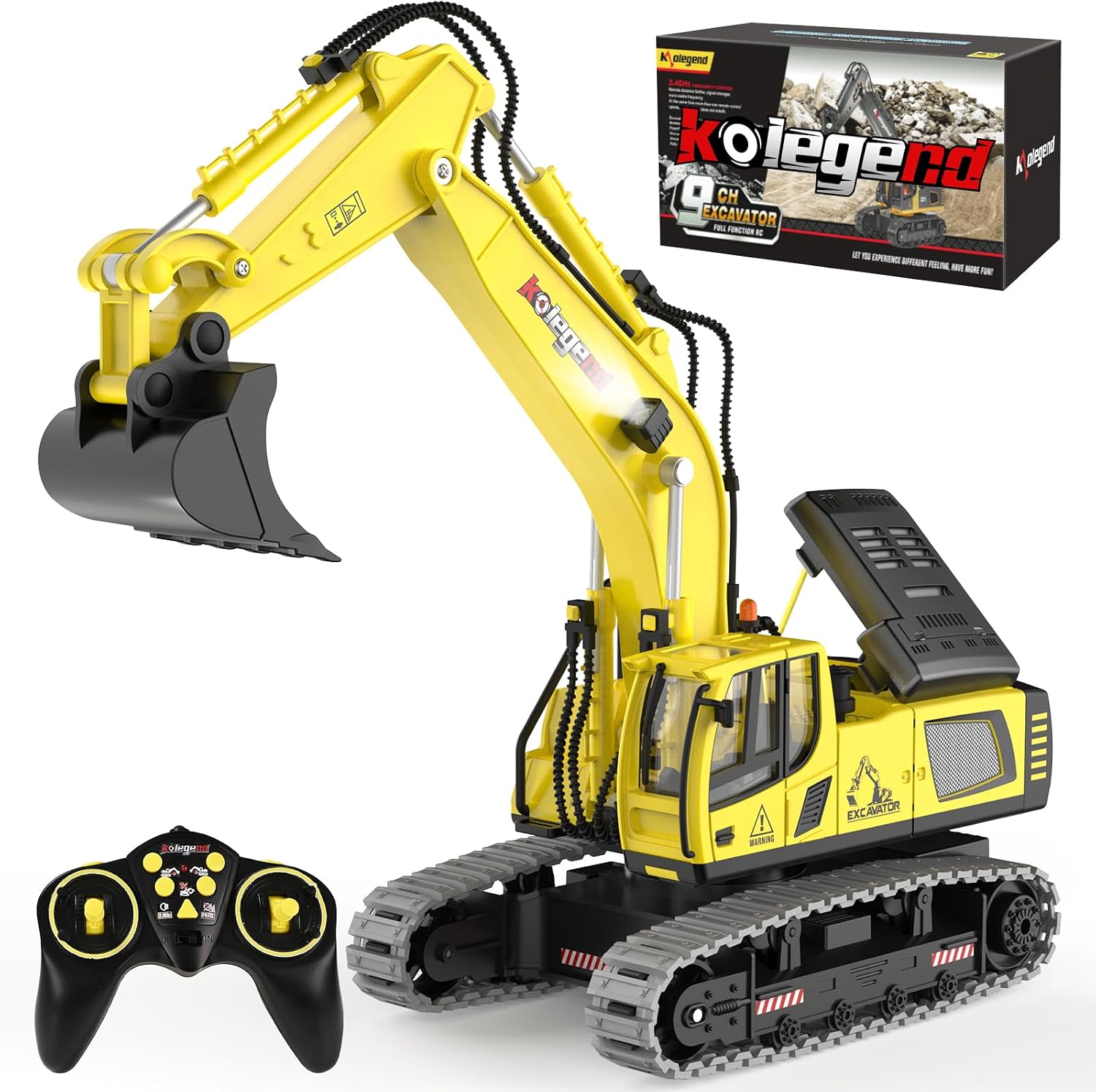 kolegend 1:18 Scale RC Excavator Toy with Metal Shovel, 11 Channels Remote Control Construction Truck