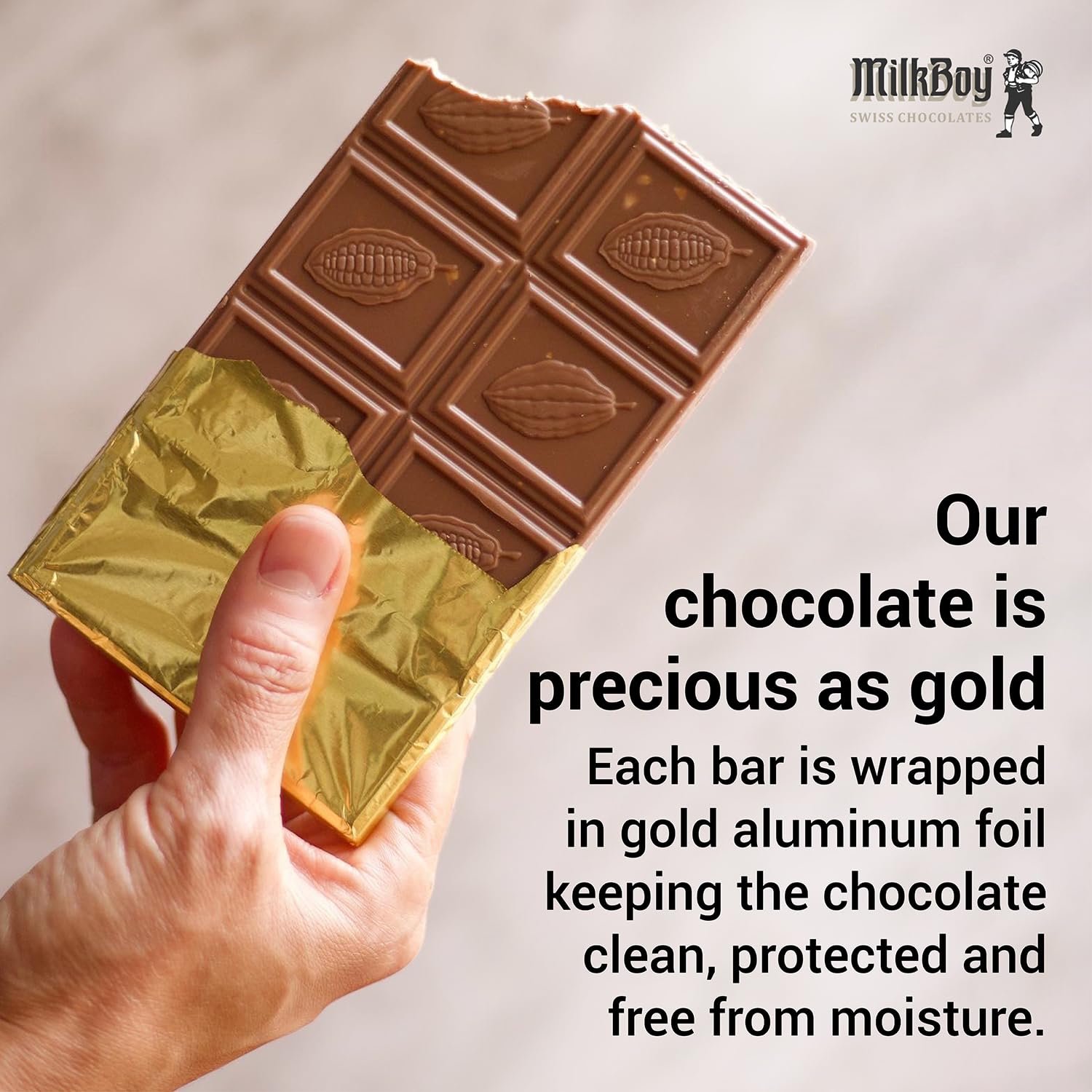 MilkBoy Swiss Chocolates Chocolate Bar Variety Flavors - 3 oz, 5 Pack | Includes milk, dark, white bourbon vanilla, caramel sea salt & almond flavors. Rainforest Alliance certified cocoa. Kosher.