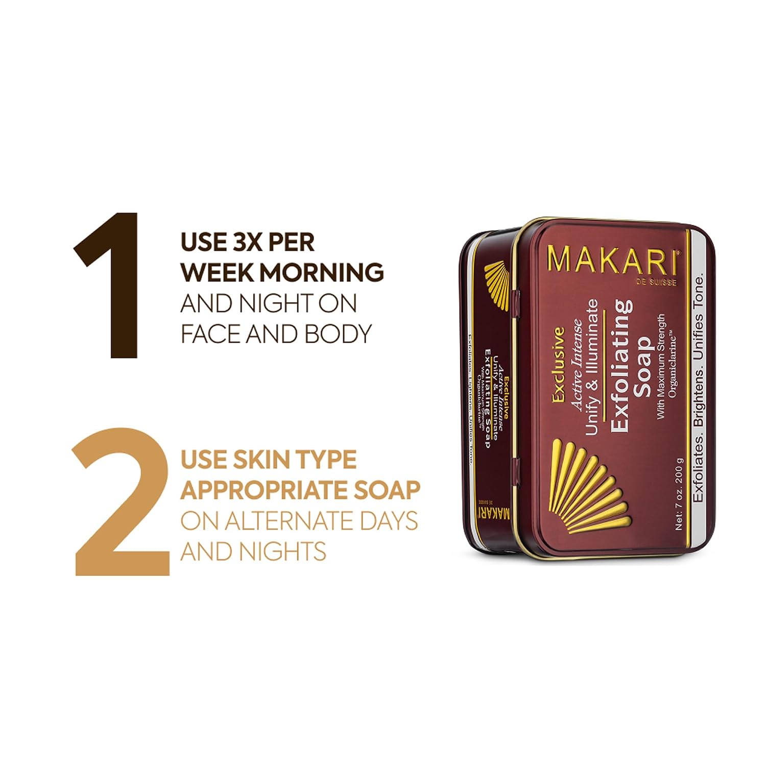 MAKARI Exclusive Active Intense Exfoliating Soap (7oz) | Unify & Illuminate | Advanced Brightening Bar for Dark Spots and Blemishes | Exfoliates Dead Skin Cells and Helps Reveal Natural Skin Radiance
