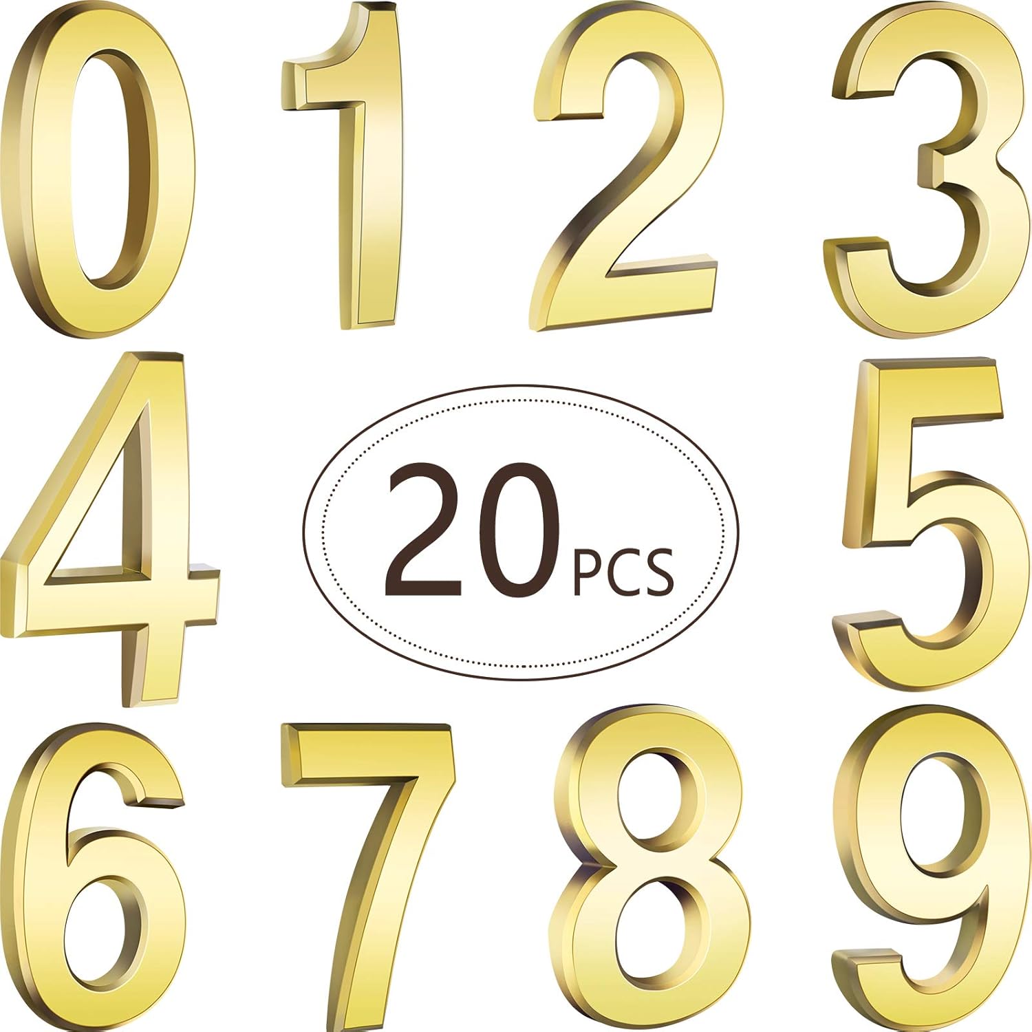 20 Pieces House Numbers Mailbox Numbers 0-9, 3D Door Address Numbers Self Adhesive Mailbox Numbers Sticker or House, Apartment, Office, Hotel Room
