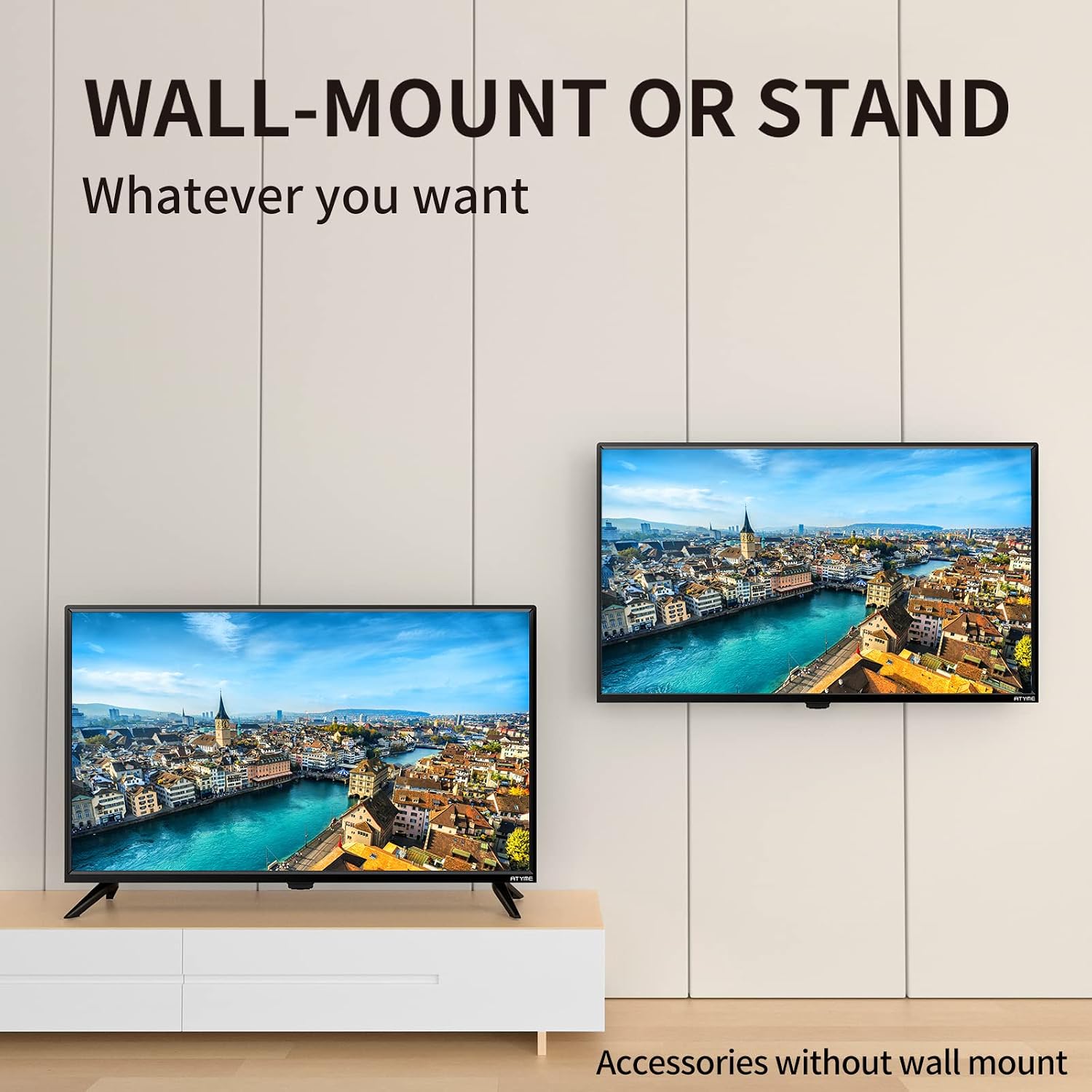 ATYME 32-inch Class 60Hz 720p HD LED TV Flat Screen 1*USB 3* HDMI 1*VGA ARC Dual Channel 8W Speakers Monitor Television Non-Smart Television 320GM5HD