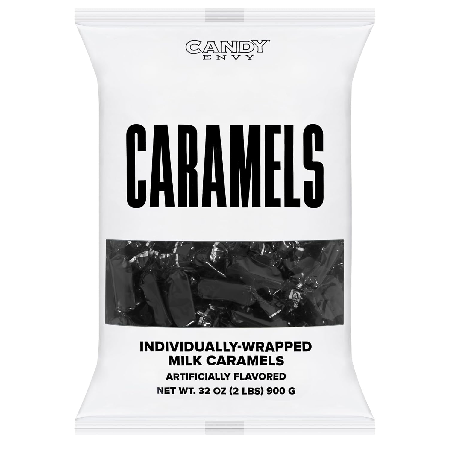Candy Envy - Individually Wrapped Caramels - Black Wrapper - 2 Pound Bulk Black Candy