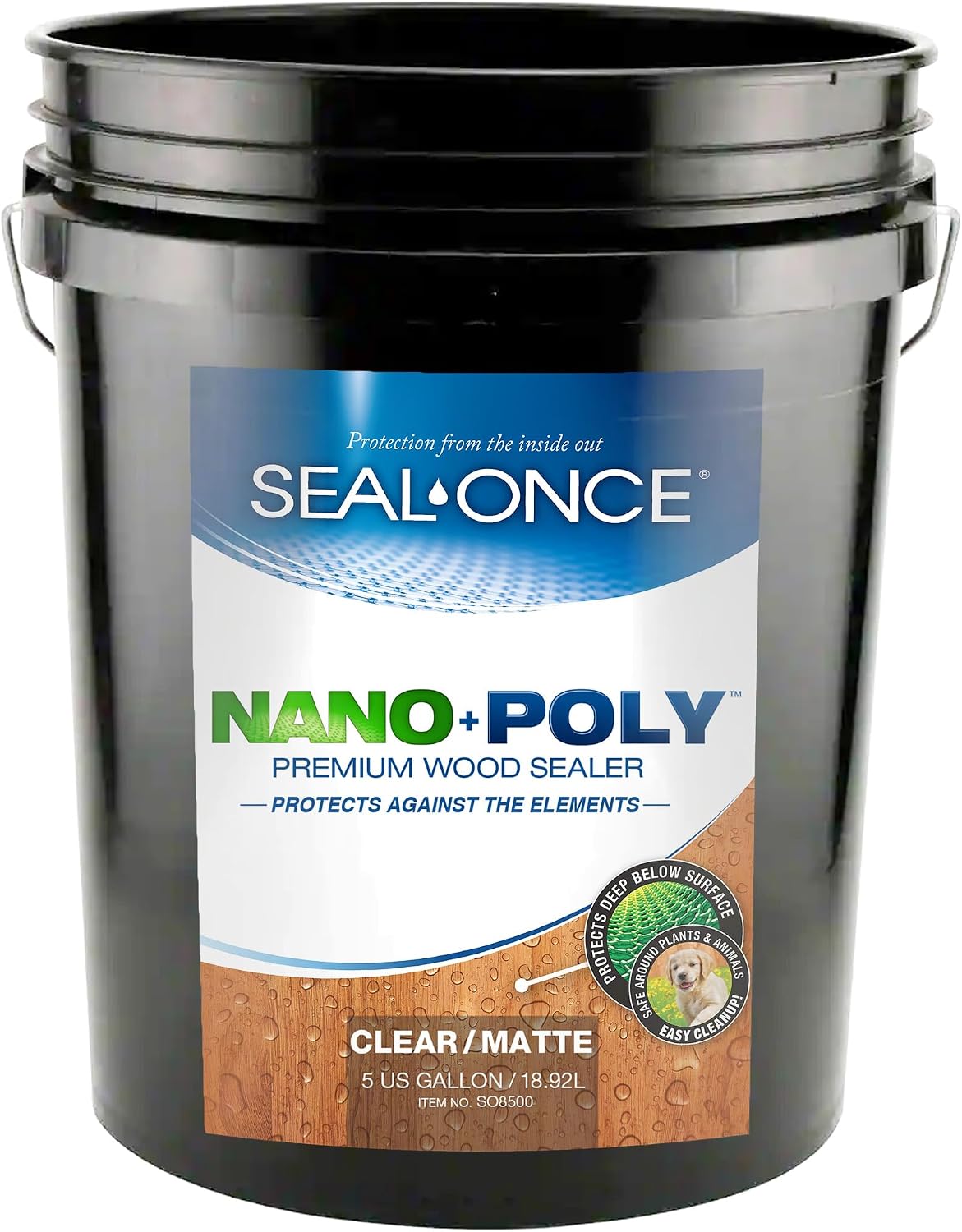 Seal-Once Nano+Poly Wood Sealer and Waterproofer, Clear, 1 Gallon | With Polyurethane, Water-based, Low-VOC, Waterproofer & Stain, For Decks, Fences & Log Homes