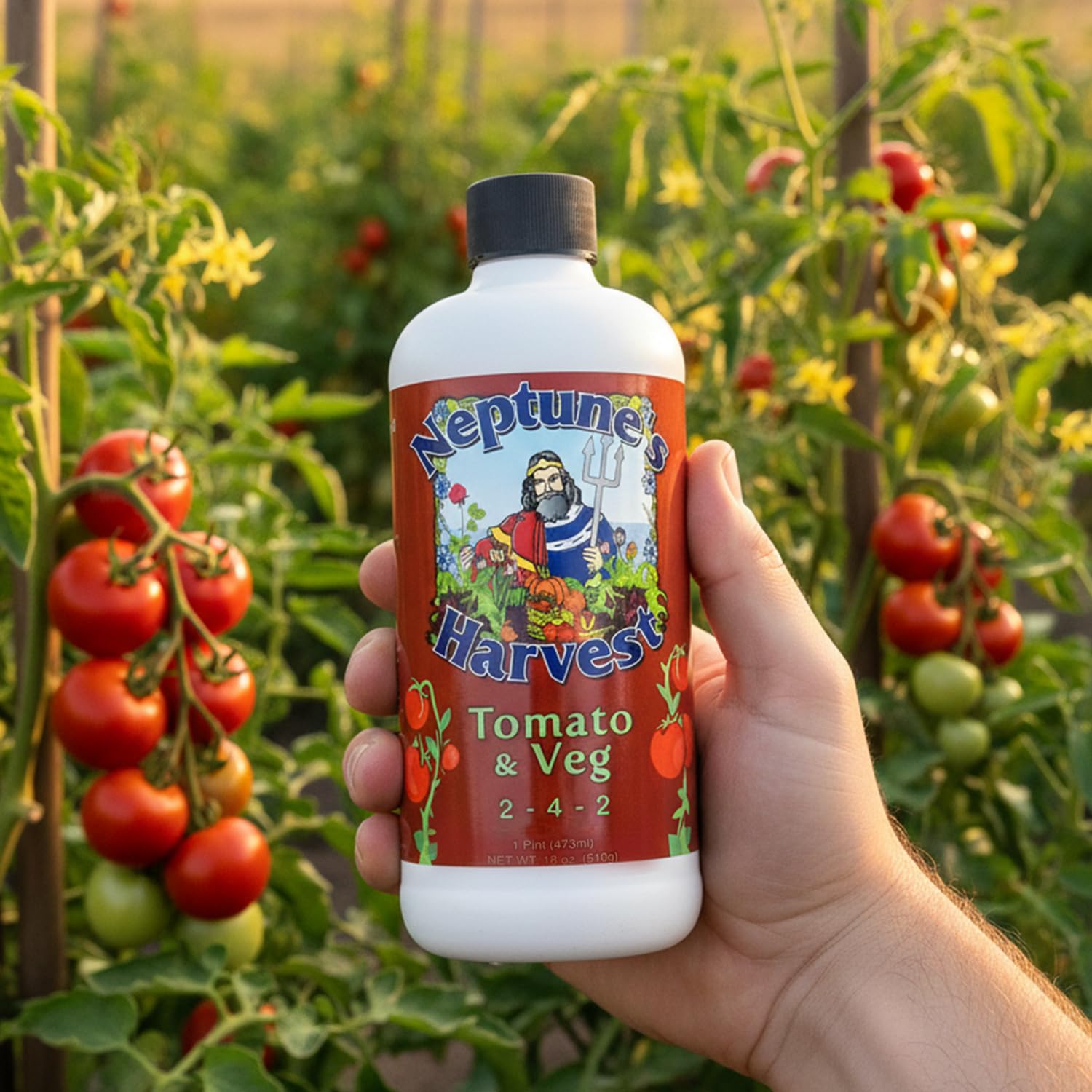 Neptune’s Harvest Organic Tomato & Vegetable Plant Fertilizer (2-4-2) - Liquid Plant Food w/Fresh Fish, Seaweed, Molasses, Yucca Extract, & Humic Acids - for Vegetable Garden (Gallon)